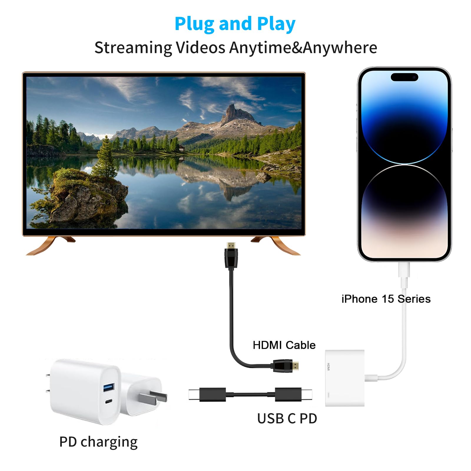 USB C to HDMI Adapter for iPhone 15/16 Pro Max - 4K@60Hz Type C to HDMI Converter with 100W Fast Charging - Compatible with MacBook Pro, iPad Pro, Samsung Galaxy - Perfect for Home Theater, Office Presentations & Gaming