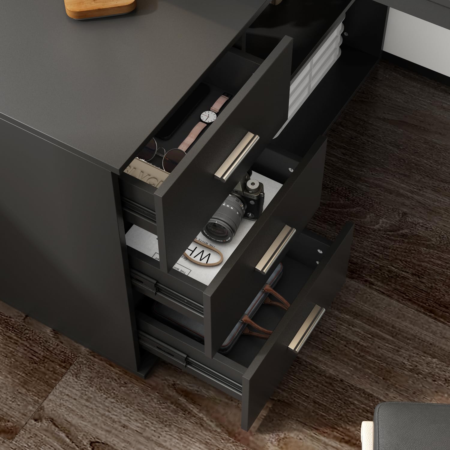 AIEGLE L-Shaped Office Desk with Rotating Storage Cabinet - 55.1