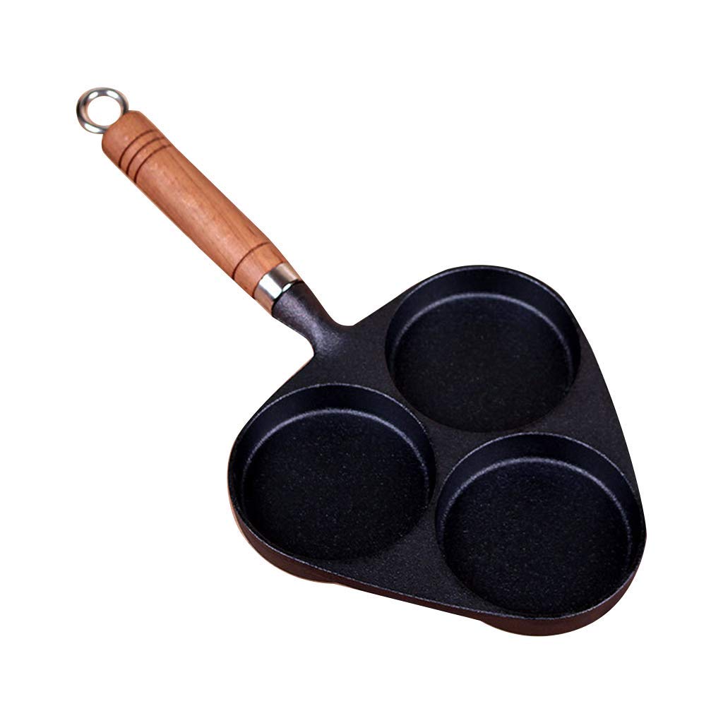 XBSXP 3-Piece Cast Iron Omelette Pan Set - Nonstick Burger, Egg & Pancake Skillet with Wooden Handle - Perfect for Breakfast, Camping & Outdoor Cooking