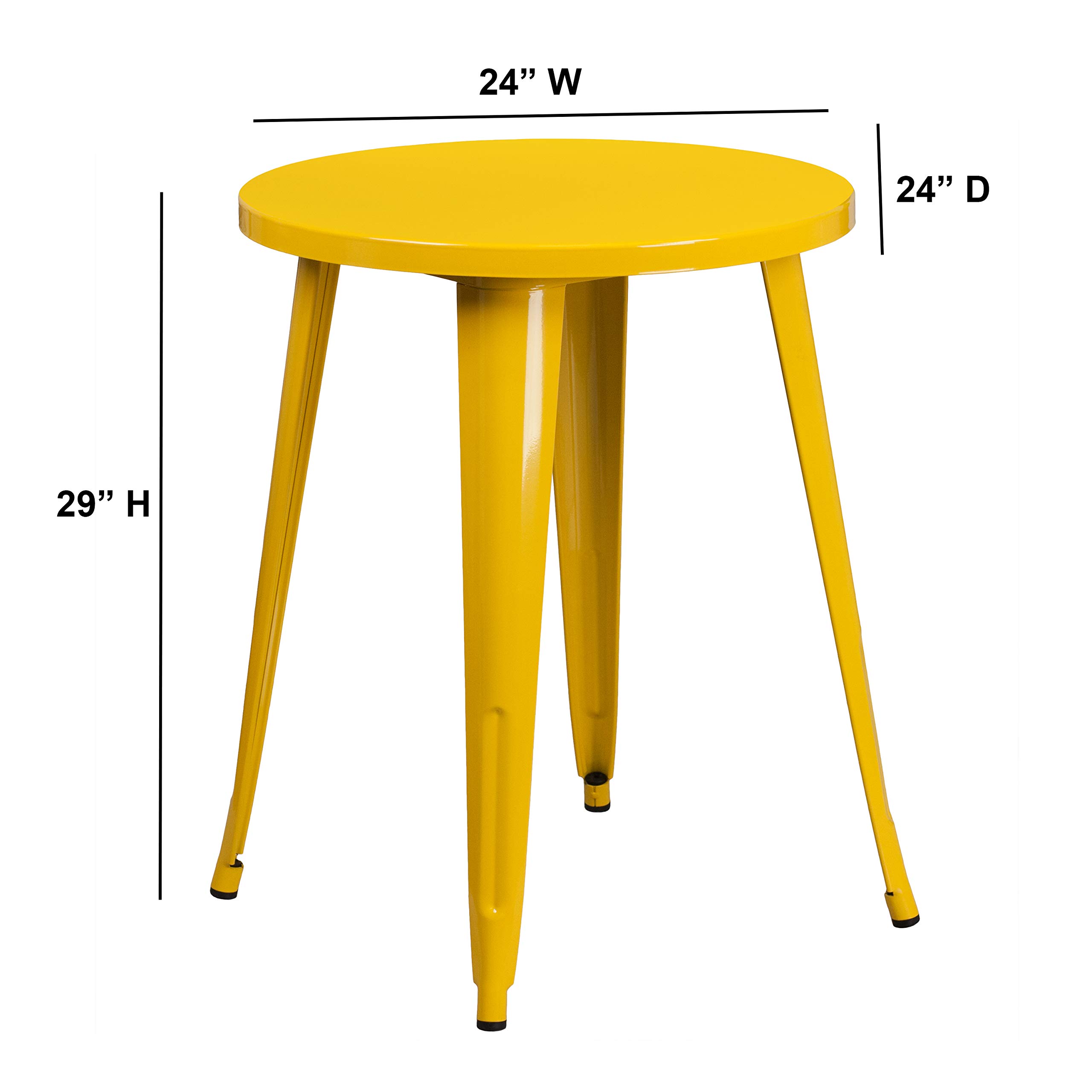 Commercial Grade 24 Inch Round Yellow Metal Table - Indoor & Outdoor Use for Restaurants, Cafes, Patios, and Events