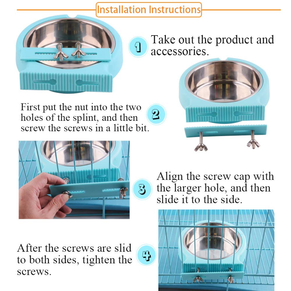 Kathson Removable Stainless Steel Hanging Pet Bowl - 2 Pack (Pink & Blue) for Dogs, Cats, Puppies, Birds, Rats & Guinea Pigs - Durable Food & Water Feeder for Cages, Crates & Coops - Perfect for Travel, Training & Small Animal Care
