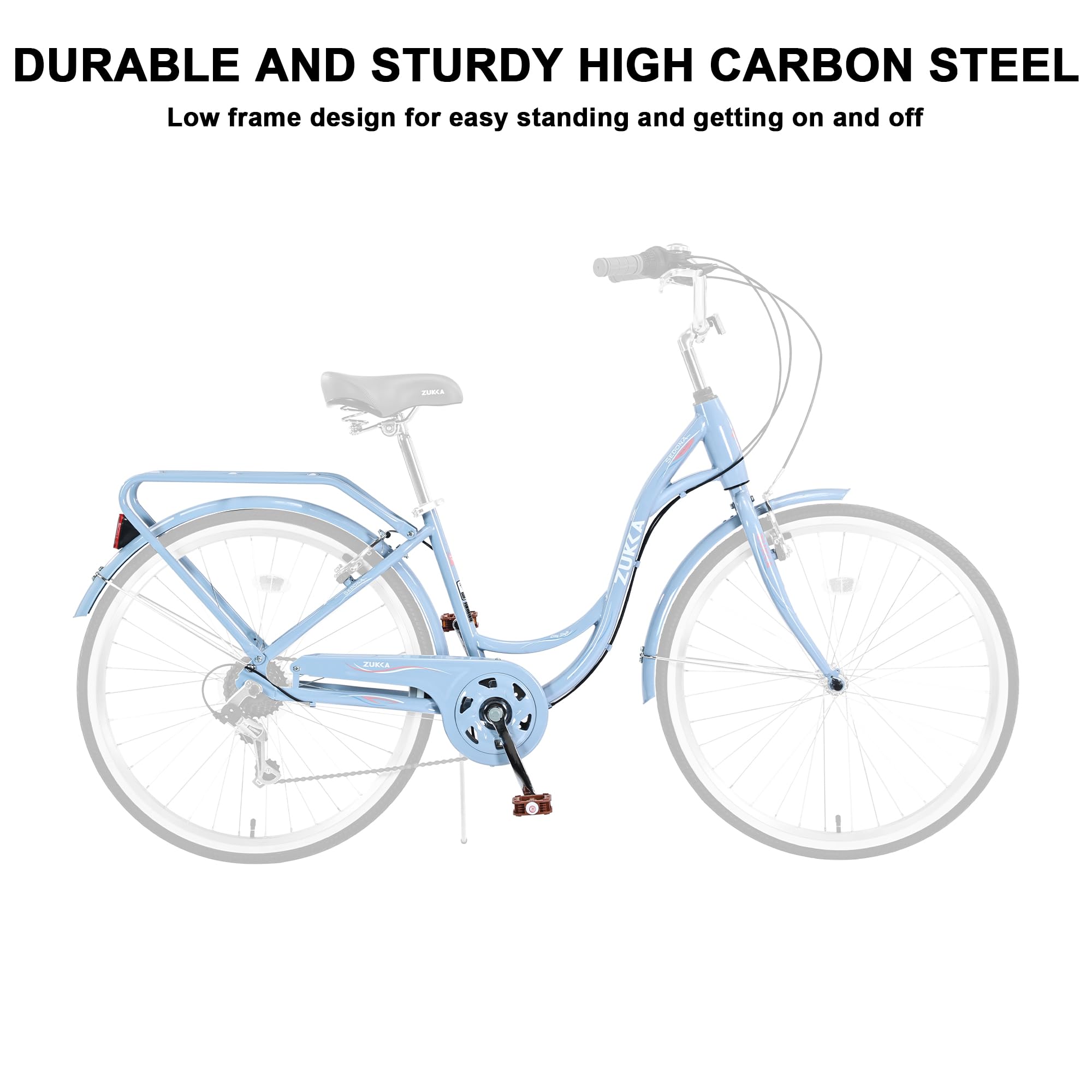 26 Inch Women's Beach Cruiser Bike - 7 Speed Commuter Bicycle with Lightweight High Carbon Steel Frame, Alloy Wheels, Platform Pedals & Comfortable Oversized Seat - Perfect for Coastal Rides, City Commuting & Leisure Cycling