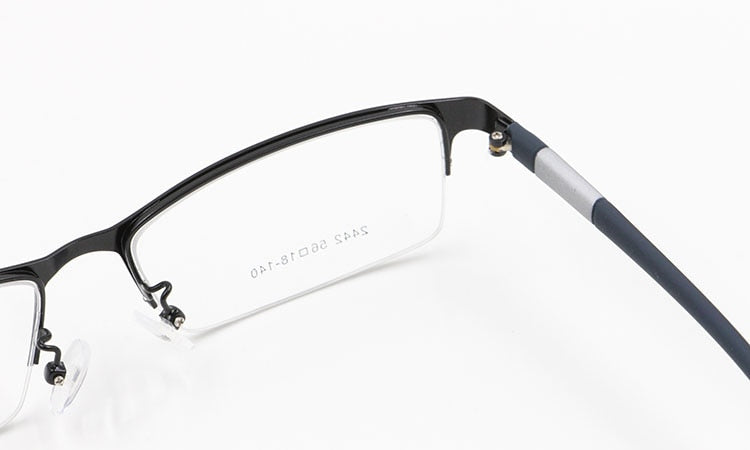 Bclear Men's Alloy Square Semi-Rimless Eyeglasses B2442 - Stylish Lightweight Metal Frame Glasses for Work, Reading & Everyday Wear