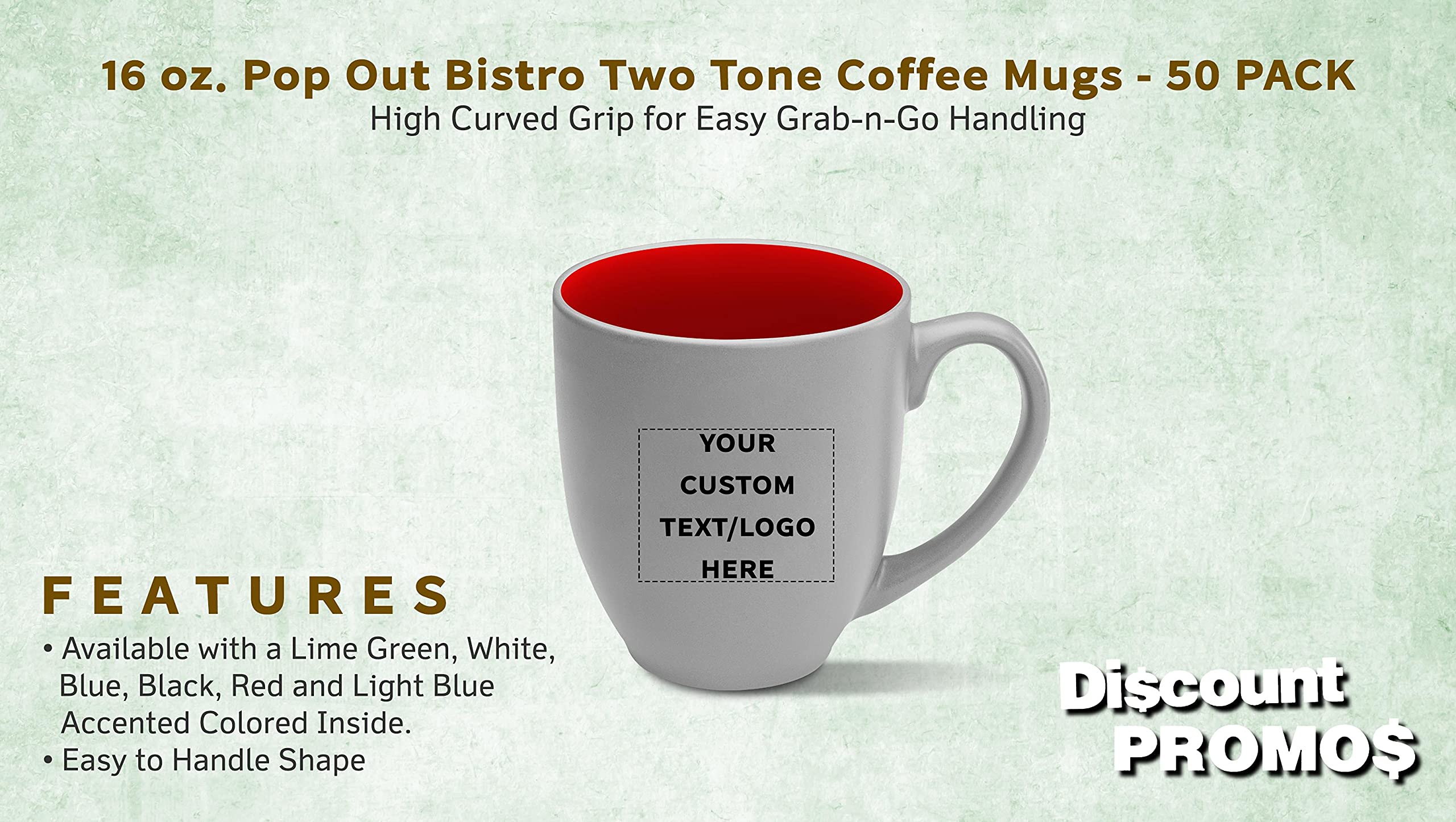 Custom 16oz Two-Tone Coffee Mugs Set of 50 - Personalized Bulk Pop Out Bistro Mugs for Coffee, Hot Cocoa & Beverages - Red - Perfect for Restaurants, Cafes & Corporate Gifts