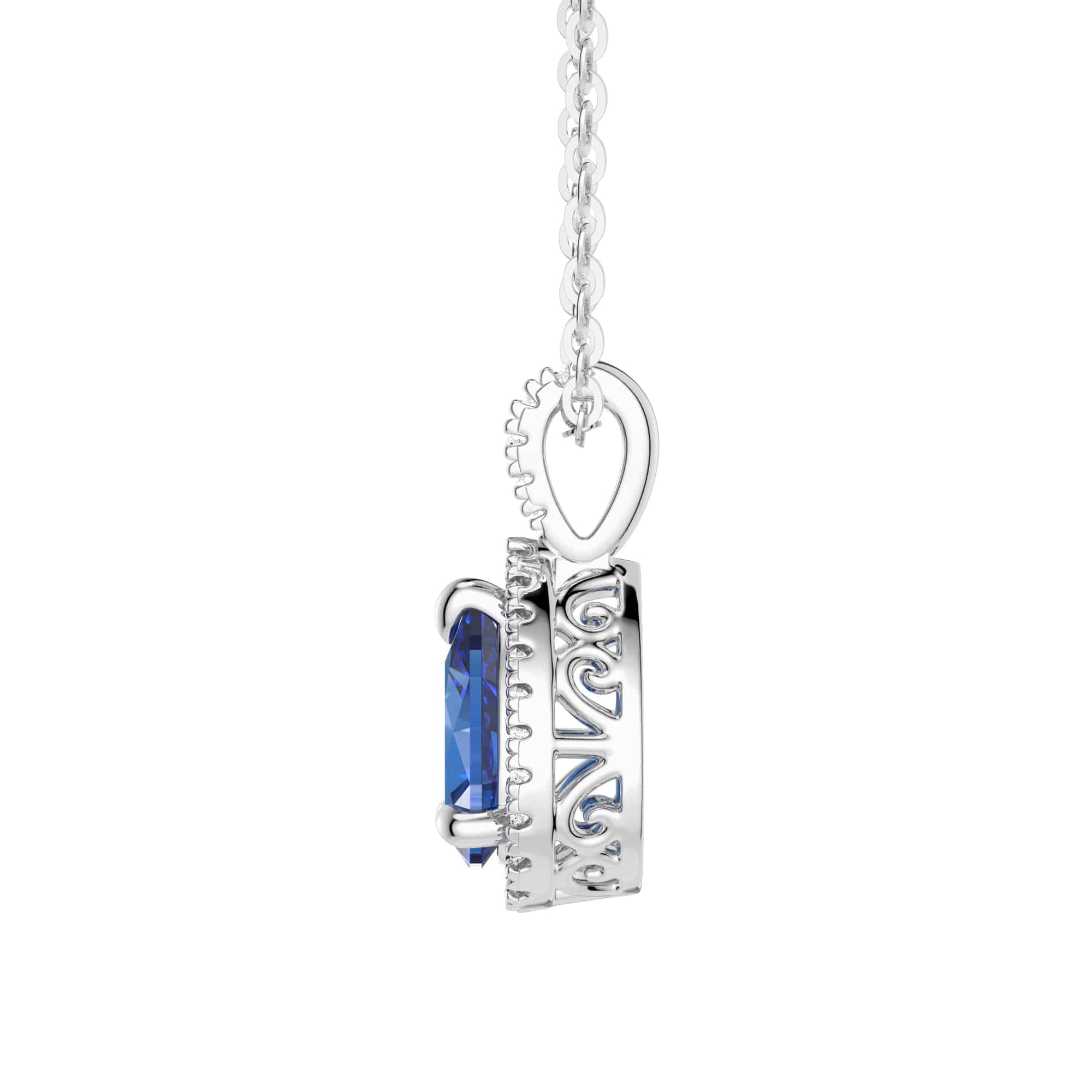 1 Carat Pear Shaped Blue Sapphire Pendant Necklace with Pavé Diamond Halo - Elegant Jewelry Gift for Women, Perfect for Weddings, Anniversaries & Special Occasions