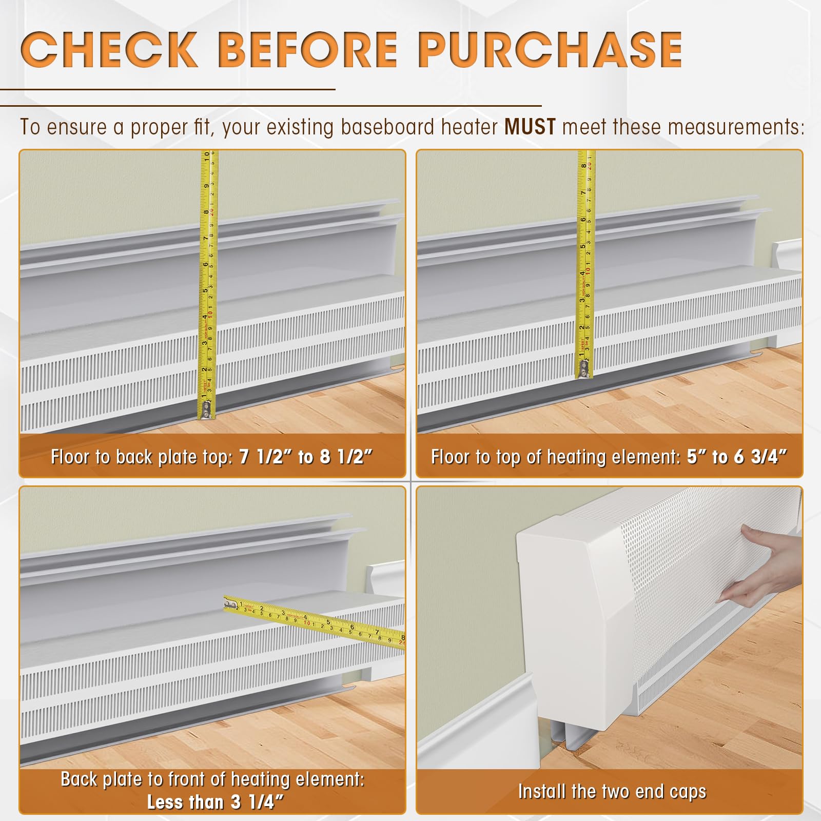 4ft Steel Easy Slip-On Baseboard Heater Cover with End Caps - White Hydronic Heating System Replacement for Bathroom, Bedroom & Living Room - Durable & Stylish Home Heating Solution