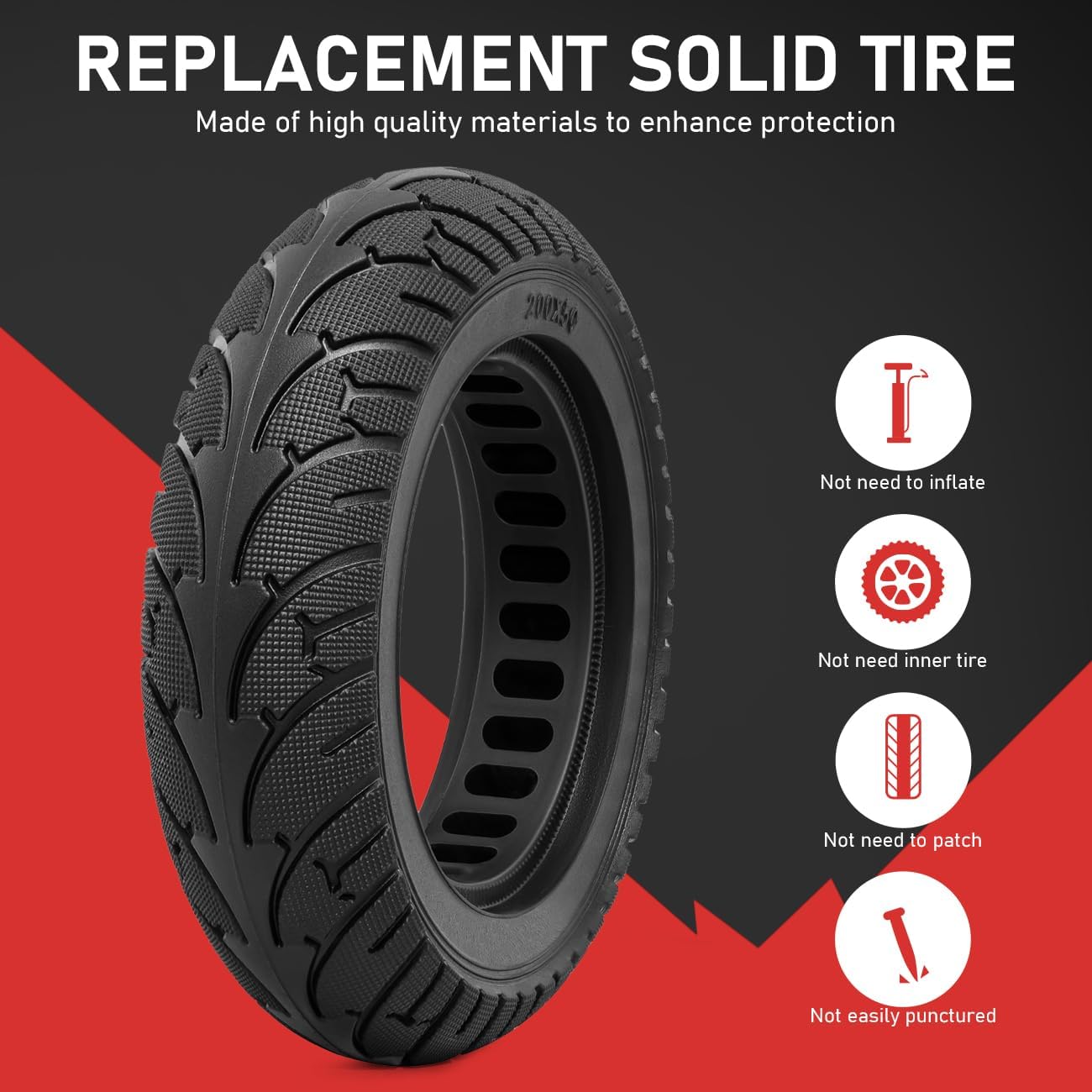 2Pcs 200x50 Solid Rubber Tires - 8 Inch Electric Scooter Wheels Replacement for Front/Rear - Compatible with 200x50 E-Scooter Tires (P-T005) - Perfect for Commuting, Urban Travel & Last-Mile Delivery