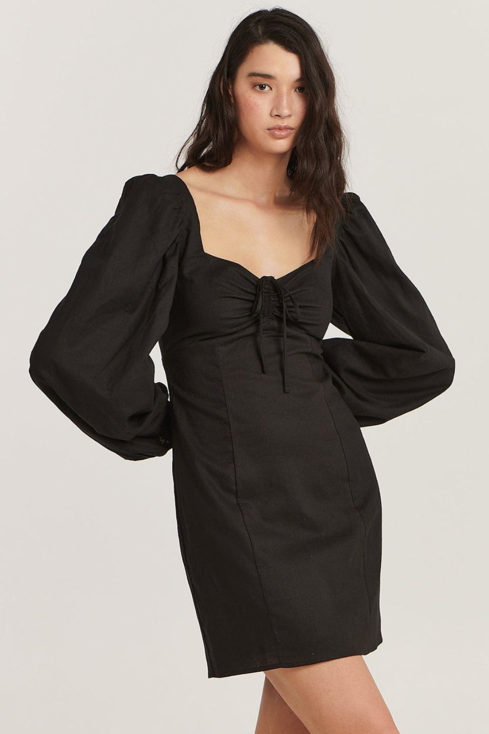 Andrea Black Long Sleeve Mini Dress for Women - Elegant Party & Night Out Outfit