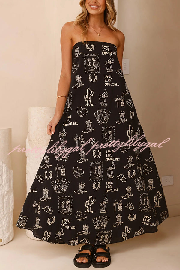 Unique Print Strapless Open Back Full Hem Maxi Dress for Women - Elegant Summer Beach Wedding Party Dress | Perfect for Vacations, Date Nights & Special Occasions