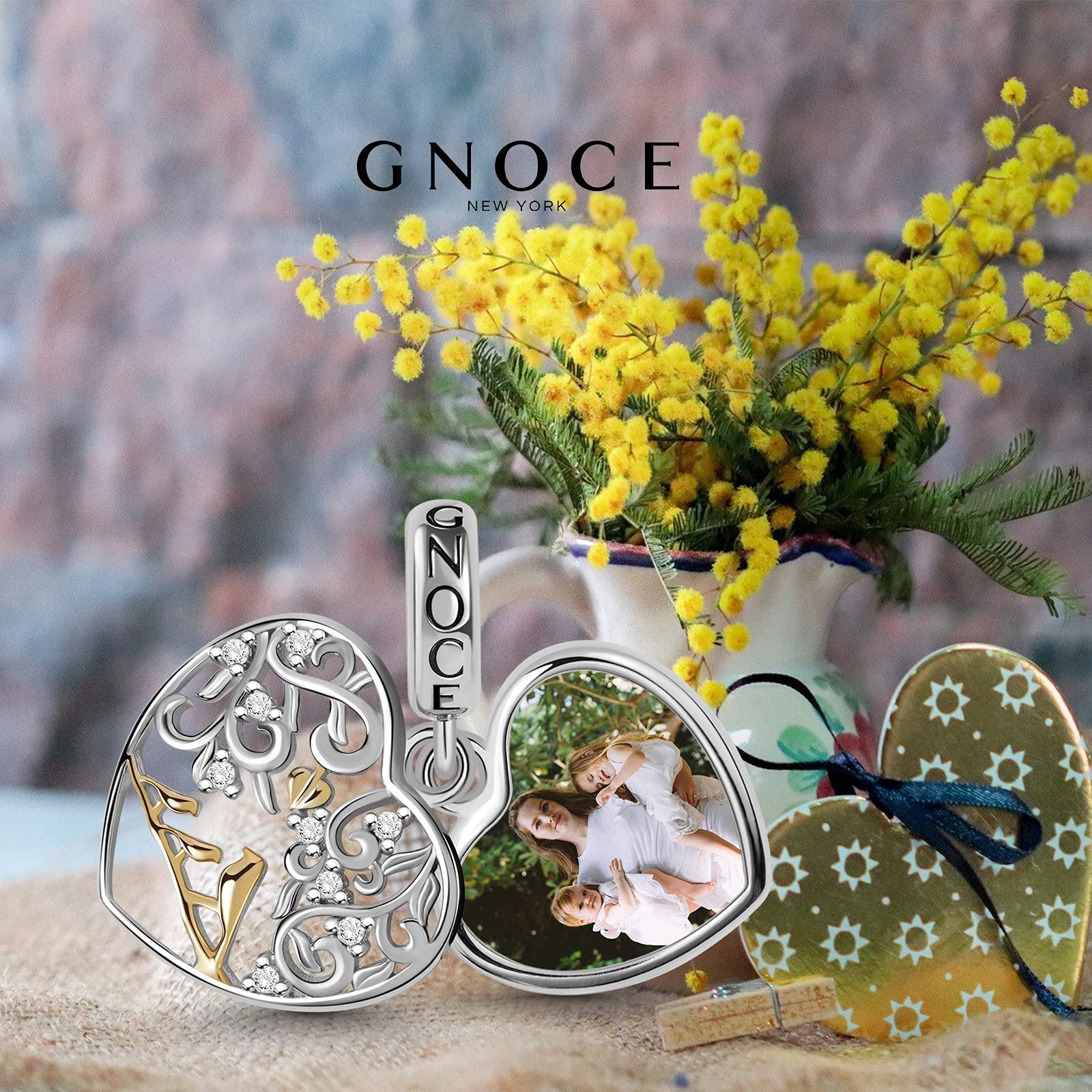 GNOCE Custom Photo Charm Pendant - Personalized Sterling Silver Jewelry for Bracelet or Necklace - Mother's Day Gift for Wife, Mom, Grandma - Perfect for Anniversaries, Birthdays & Special Occasions