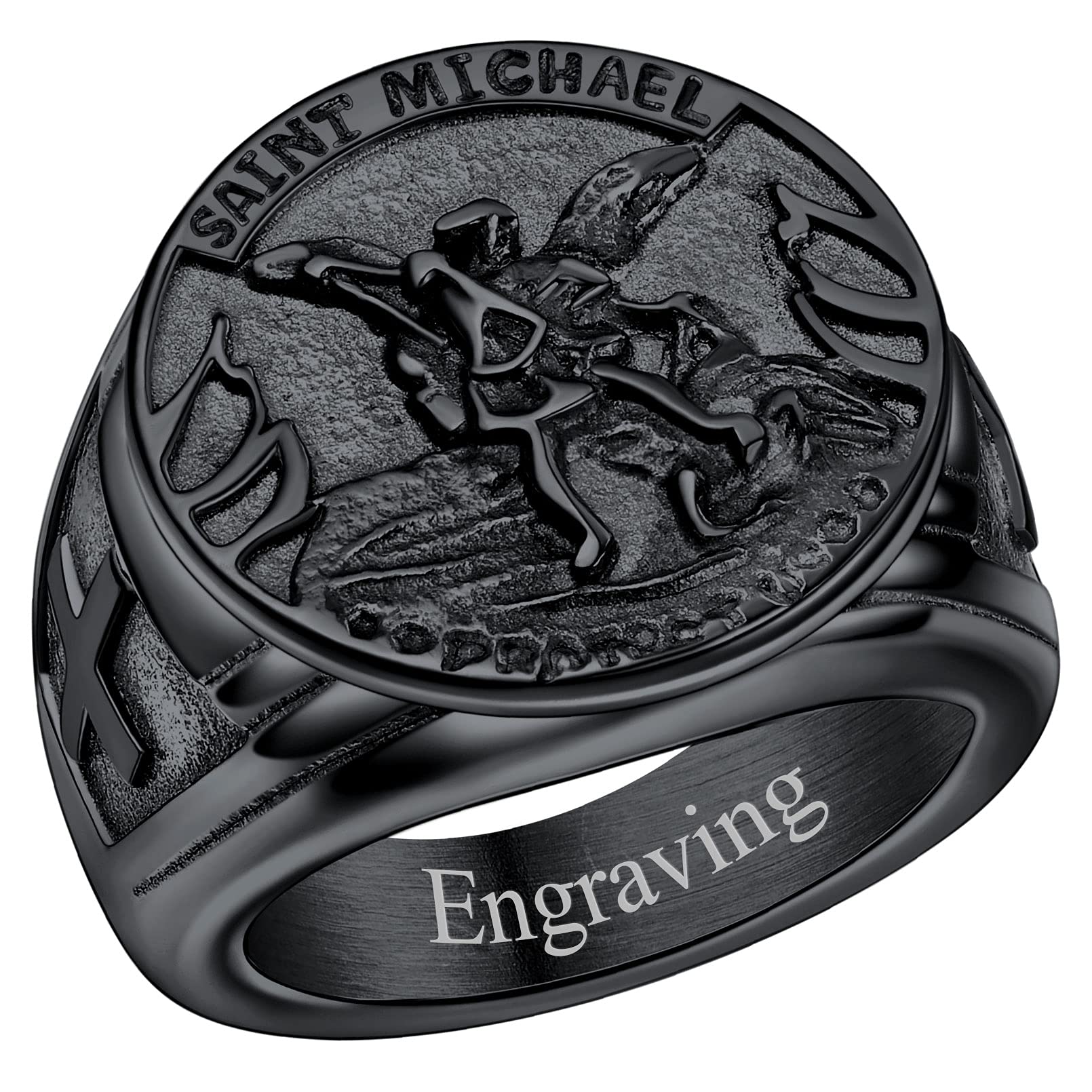 FaithHeart Saint Michael Ring for Men - Catholic Archangel Stainless Steel Amulet Ring, St. Christopher & St. Florian Rings - Religious Jewelry for Protection & Blessing | Perfect Gift for Baptism, Confirmation & Spiritual Defense