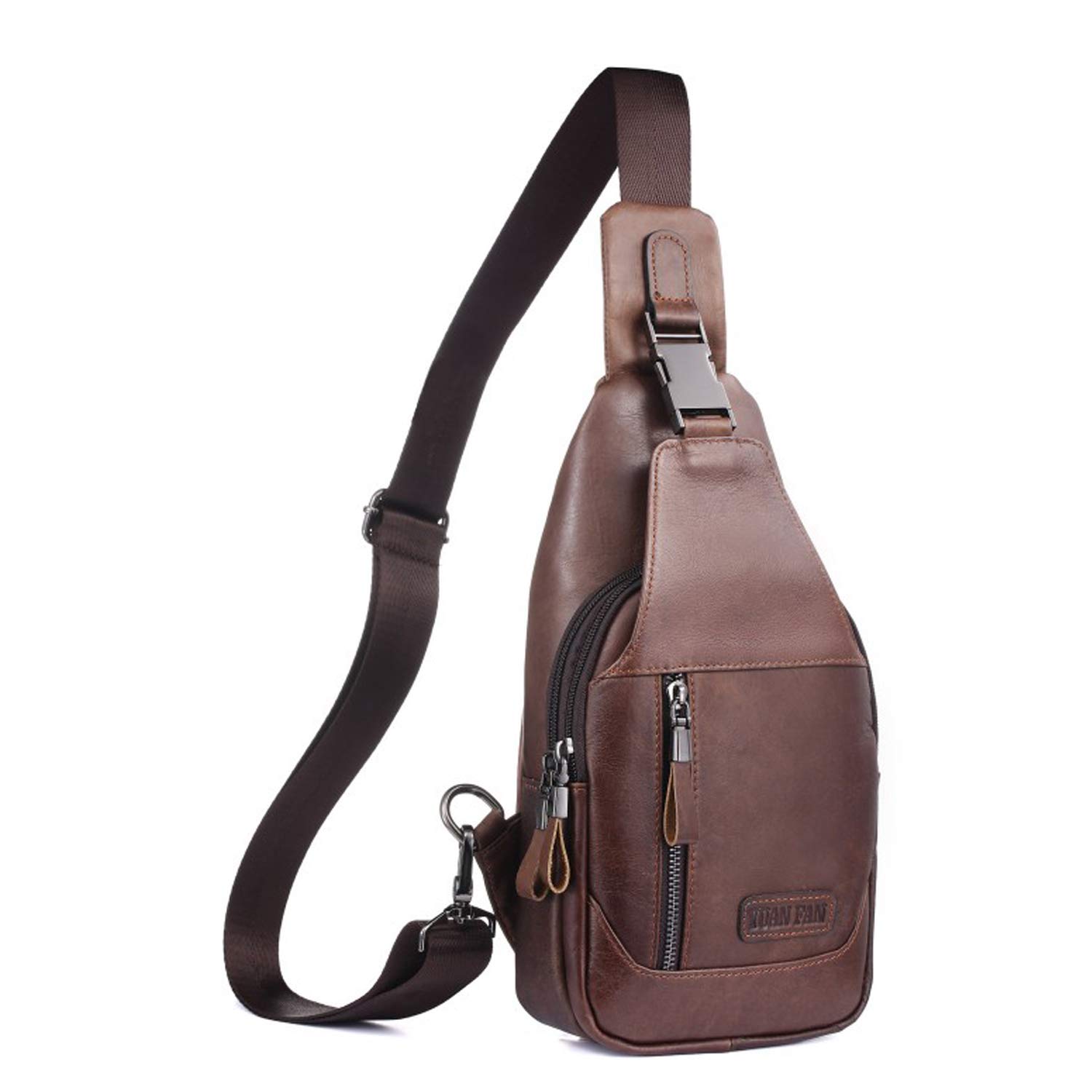 Premium Men's Leather Sling Backpack - Crossbody Chest Messenger Bag for Travel, Work & Outdoor Adventures | YUAN FAN VIP