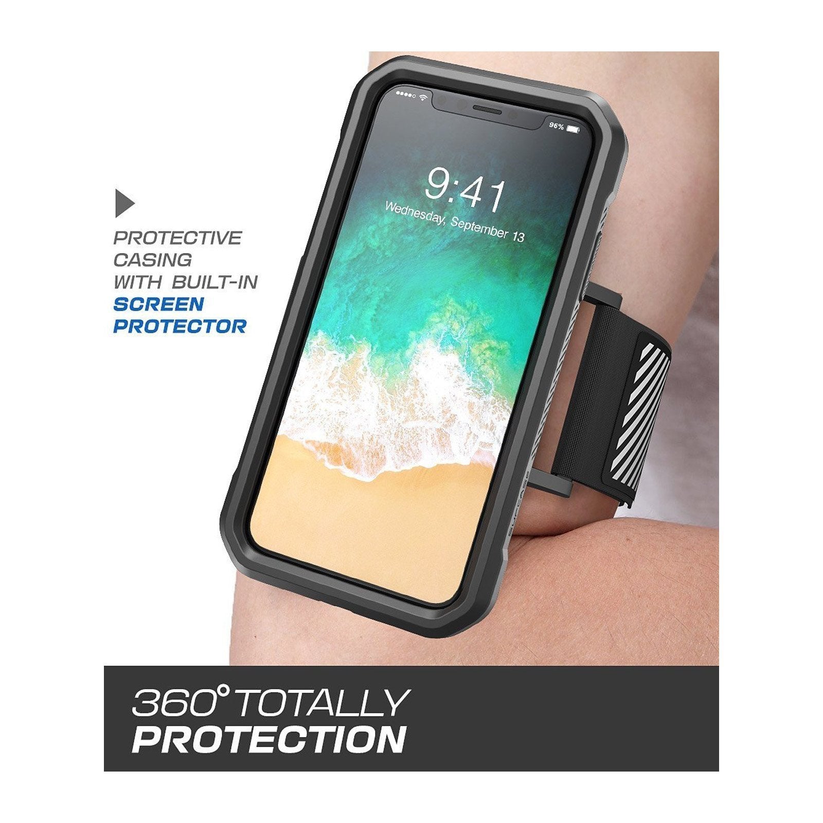 Running Armband for iPhone X/XS (5.8 inch) - Adjustable Sports Phone Holder Case with Touch ID Access - Perfect for Jogging, Gym Workouts & Outdoor Activities (Black)