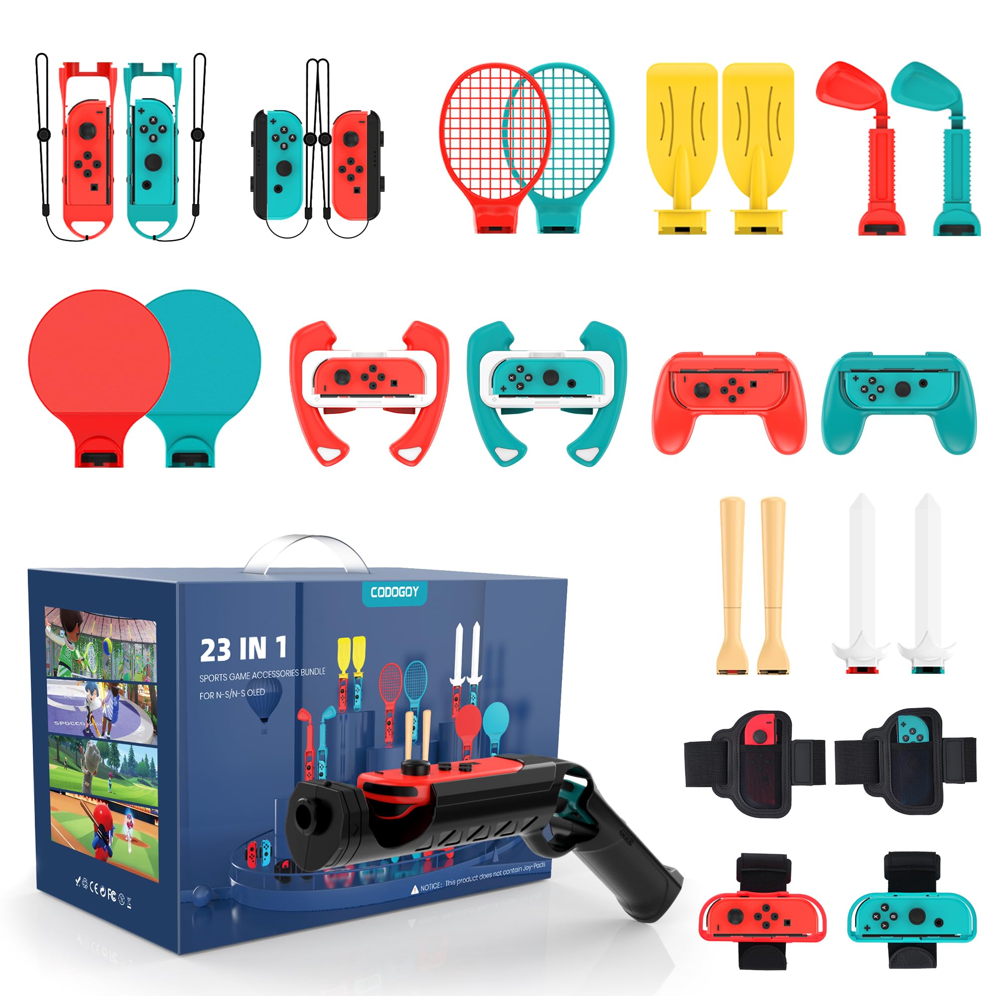 CODOGOY 23-in-1 Nintendo Switch Sports Accessories Bundle - Compatible with Switch & Switch OLED - Family Game Night Essentials for Tennis, Bowling & More