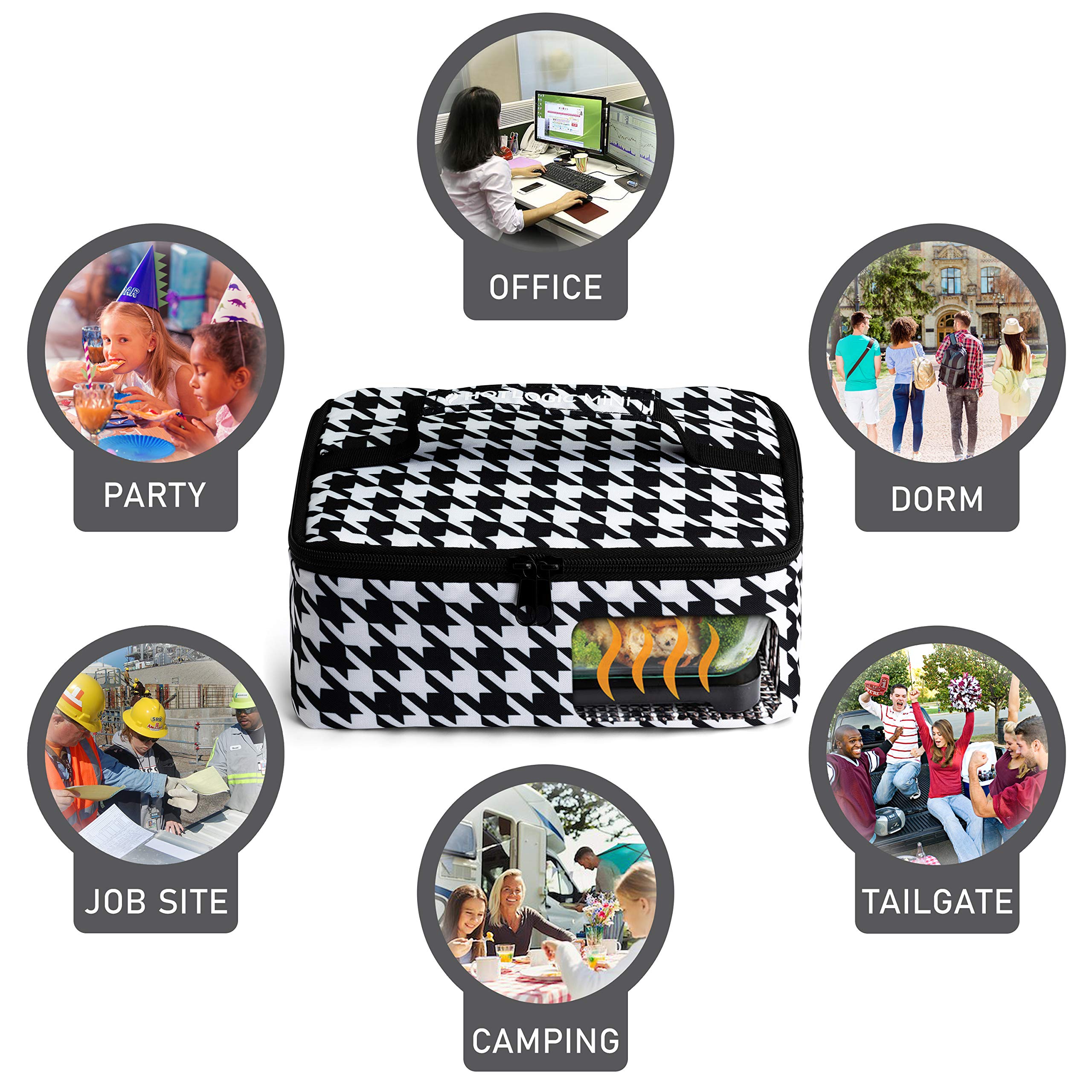 HotLogic 16801048-HND Portable Food Warmer & Casserole Dish - Houndstooth Design, Insulated Lunch Tote for Office, Travel & Picnics | Keep Meals Warm Anywhere