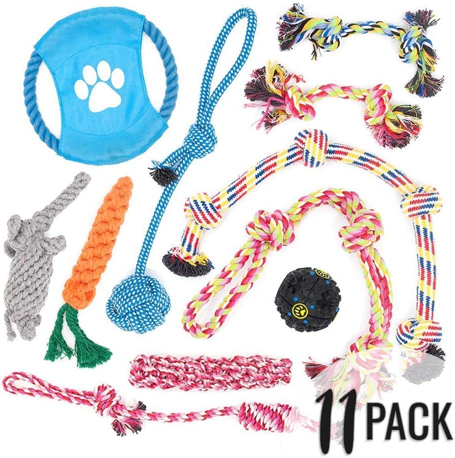Otis & Claude Variety Pack Rope Toys for Small & Medium Dogs - Heavy Duty Chew Toys for Aggressive Chewers, Cotton Puppy Teething Toys (11-Pack) - Perfect for Playtime, Training & Dental Health