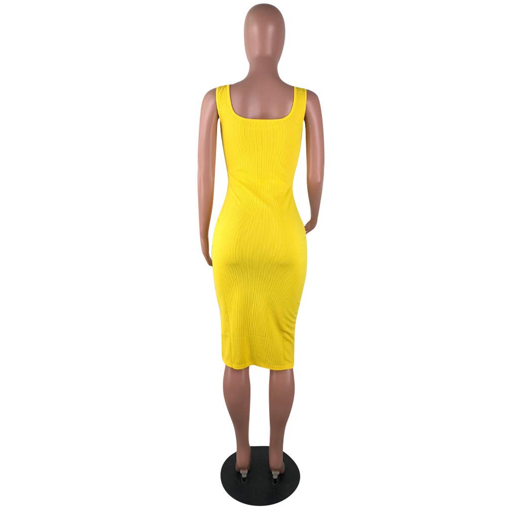 Qikaka Women's Sexy Sleeveless Solid Color Button-Up Stretchy Bodycon Dress - Clubwear, Night Out, Party, Date Night, Cocktail Attire