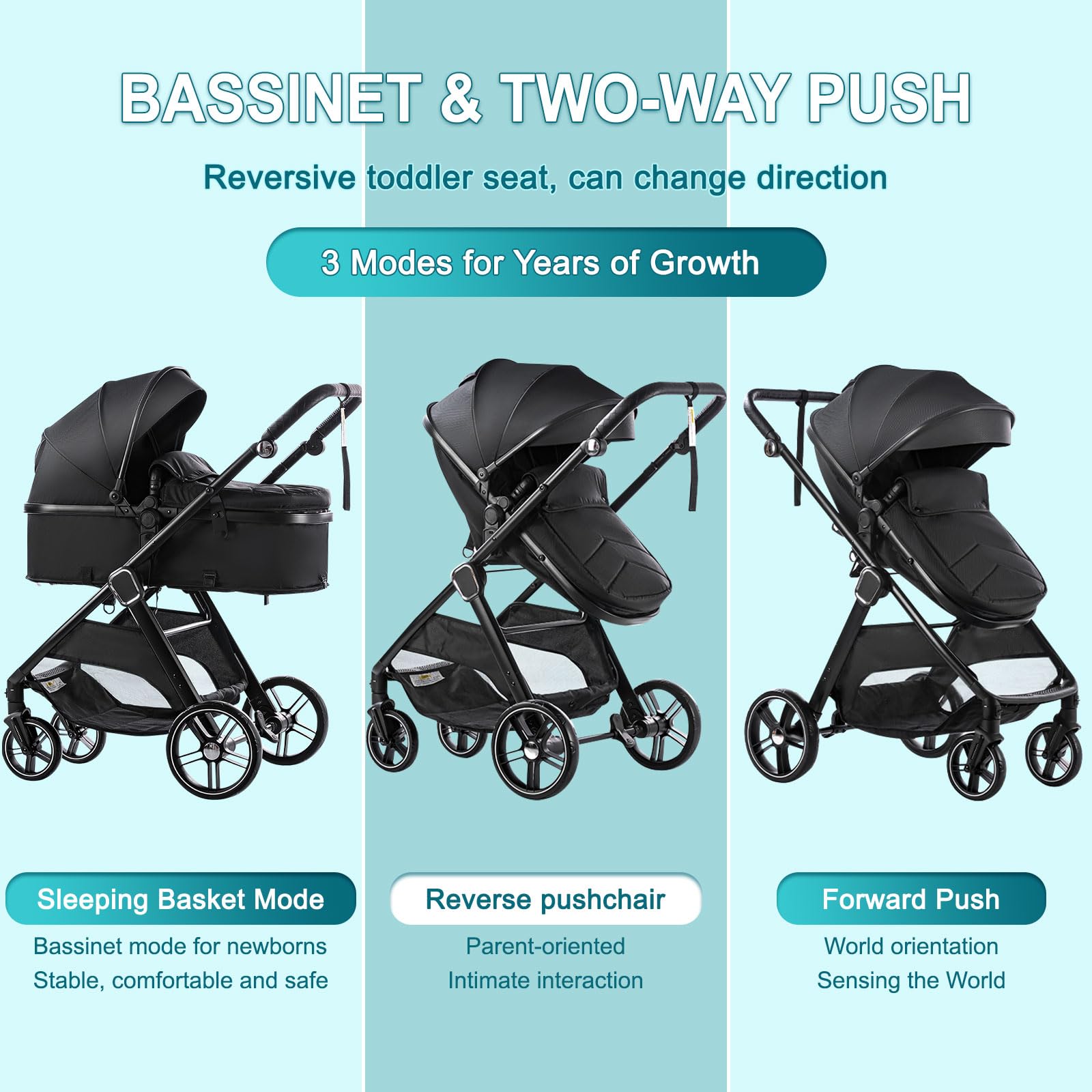 **Trenana 2-in-1 Baby Stroller with Reversible Bassinet - Adjustable Backrest & Canopy, Foldable Lightweight Aluminum Alloy Frame, Shock-Absorbing Wheels for Newborns & Infants (Pink) - Perfect for Park Walks, Shopping & Travel**
