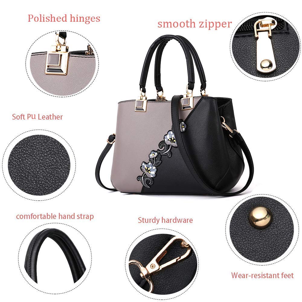 ELDA Embroidery Women's Top Handle Satchel Handbag - Elegant Crossbody Purse for Women | Perfect for Work, Travel & Special Occasions