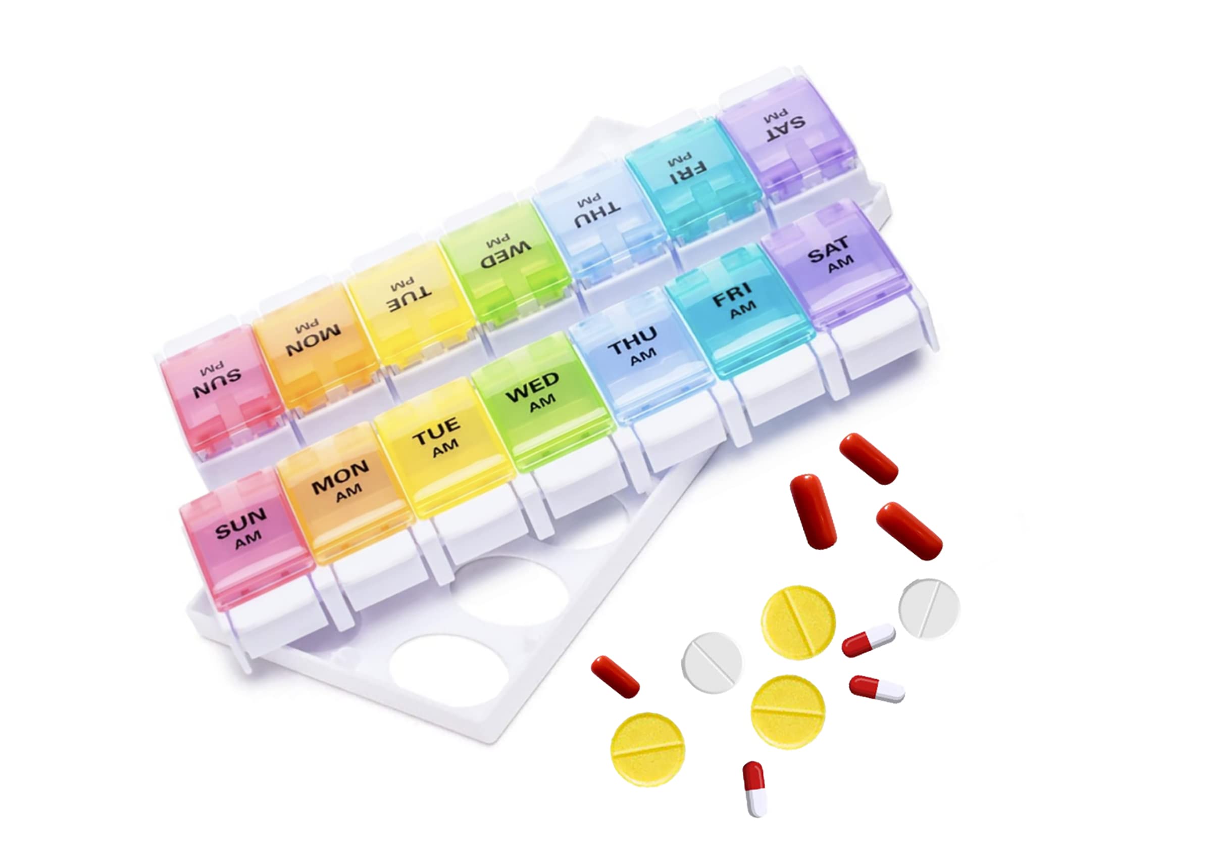 7-Day AM/PM Weekly Pill Organizer with Easy Push Button - Large Medicine Dispenser Case for Daily Vitamins & Medication (Perfect for Travel, Home, or Office Use)