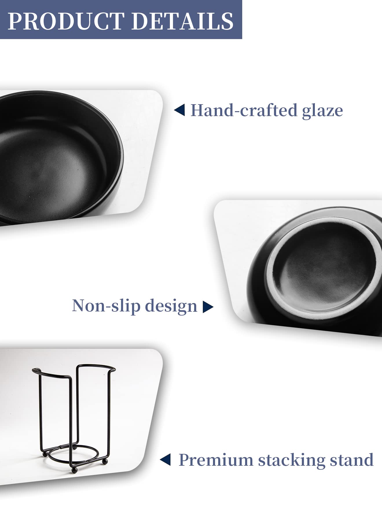 Premium Japanese Ceramic Dipping Bowls Set of 6 - 3.5 Inch Small Side Dishes for Soy Sauce, Ketchup & Condiments with Metal Stand - Elegant Waxy Black Finish - Perfect for Sushi, BBQ Parties & Asian Dining Experience