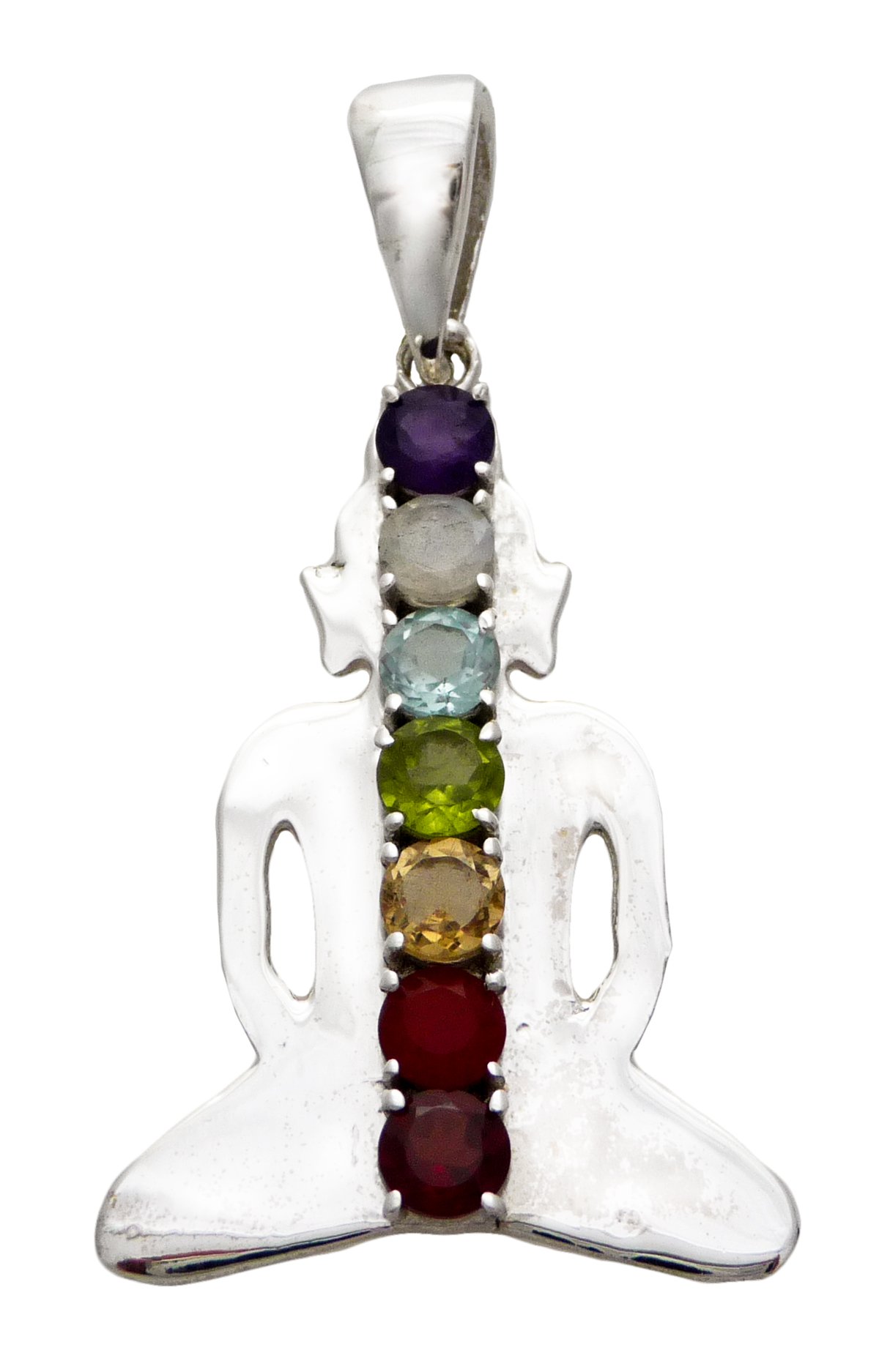 Chakra Buddha Pendant with 7 Healing Stones for Meditation & Yoga