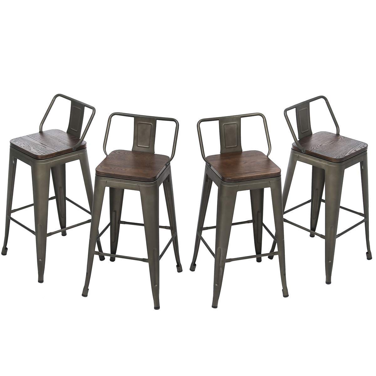 HAOBO Industrial Swivel Bar Stools Set of 4 - 24 Inch Metal Bar Height Stools with Rustic Finish - Perfect for Kitchen Island, Home Bar & Dining Room Counter