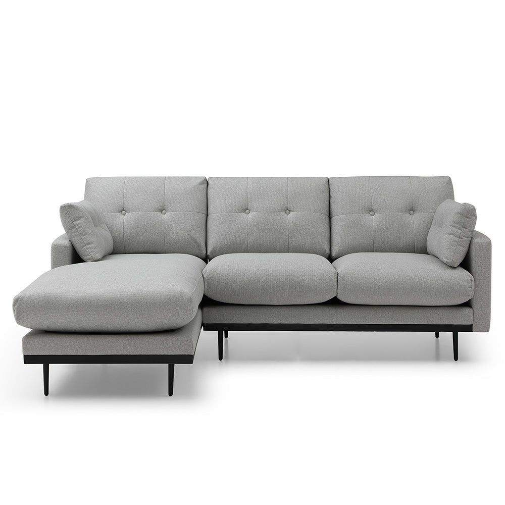 HAVANA 3-Seater Sofa with Left Chaise in Light Grey & Black - Modern Living Room Furniture for Small Spaces & Apartments