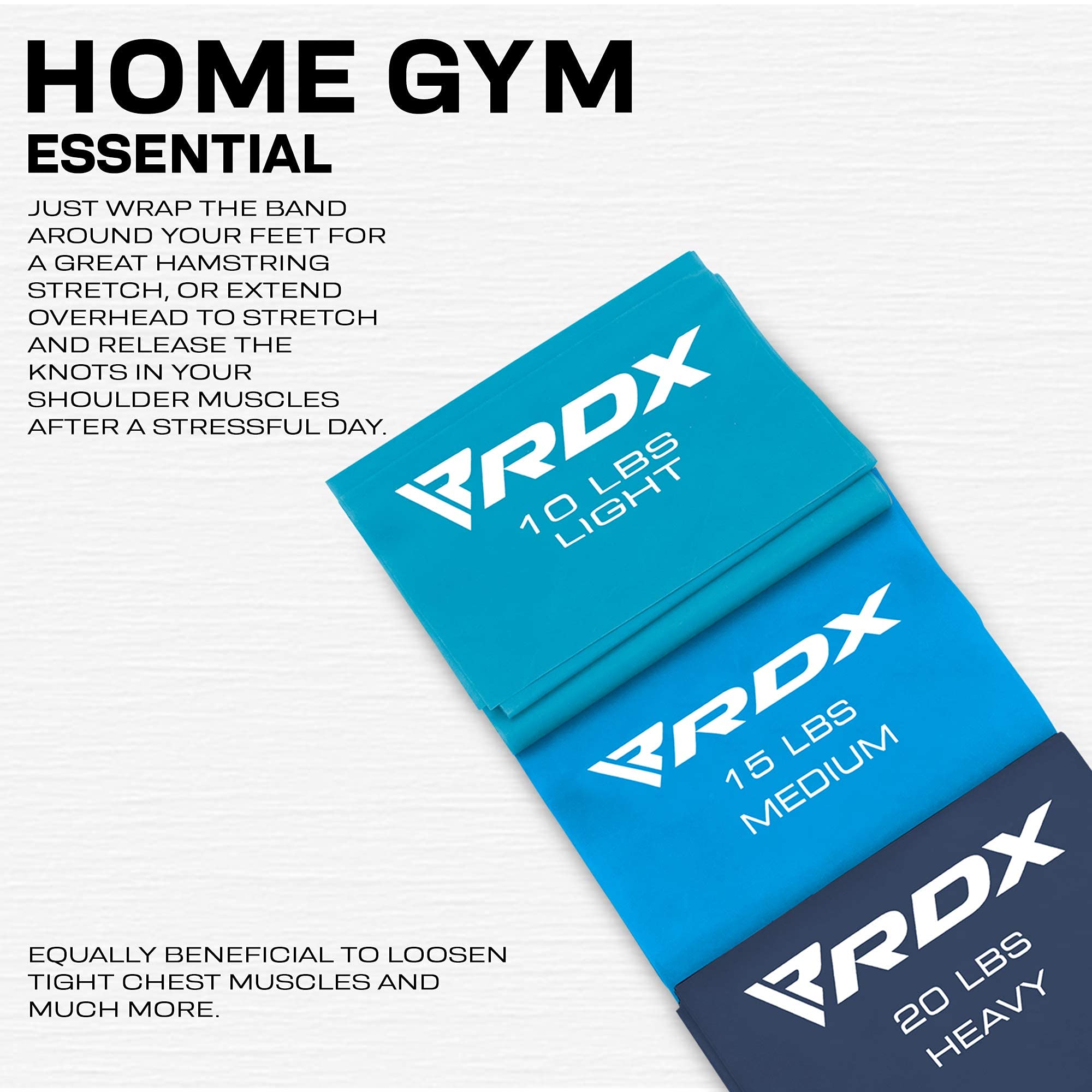 RDX TPE Resistance Bands Set - 3 Levels, 1.5M Long, REACH RoHS CPSIA Certified - Flat Skin-Friendly Elastic Loops for Yoga, Home Gym, Fitness Workout, Ballet, Pilates & Leg Training - Perfect for Strength Training, Muscle Toning and Full Body Workouts at Home or Gym