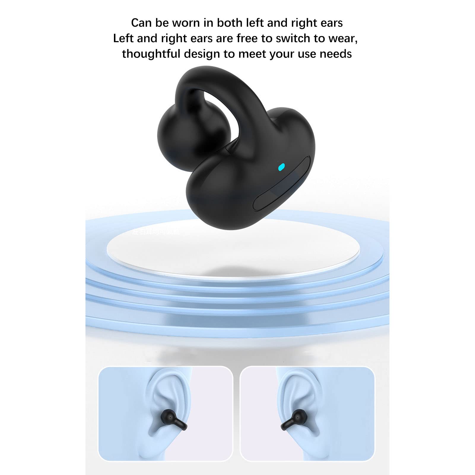 Premium Clip-On Wireless Earbuds Bluetooth 5.0 Open-Ear Headphones with Touch Control, Hi-Fi Stereo Single Ear Headset for Running, Cycling, Driving & Business Calls - Comfortable Secure Fit for Active Lifestyles (Black)