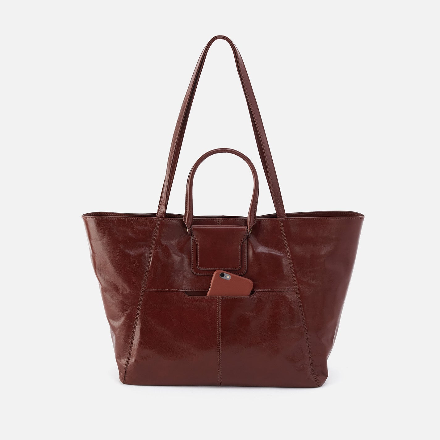 Sheila East West Leather Tote Bag - Polished Chocolate Brown Handbag for Women | Perfect for Work, Travel & Everyday Use