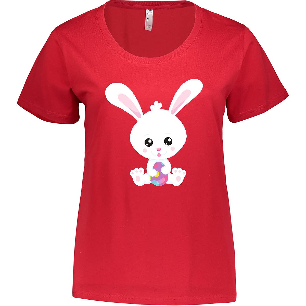 Inktastic Easter Women's Plus Size T-Shirt - Cute White Bunny & Easter Eggs Design - Perfect for Easter Celebrations, Spring Parties & Casual Wear