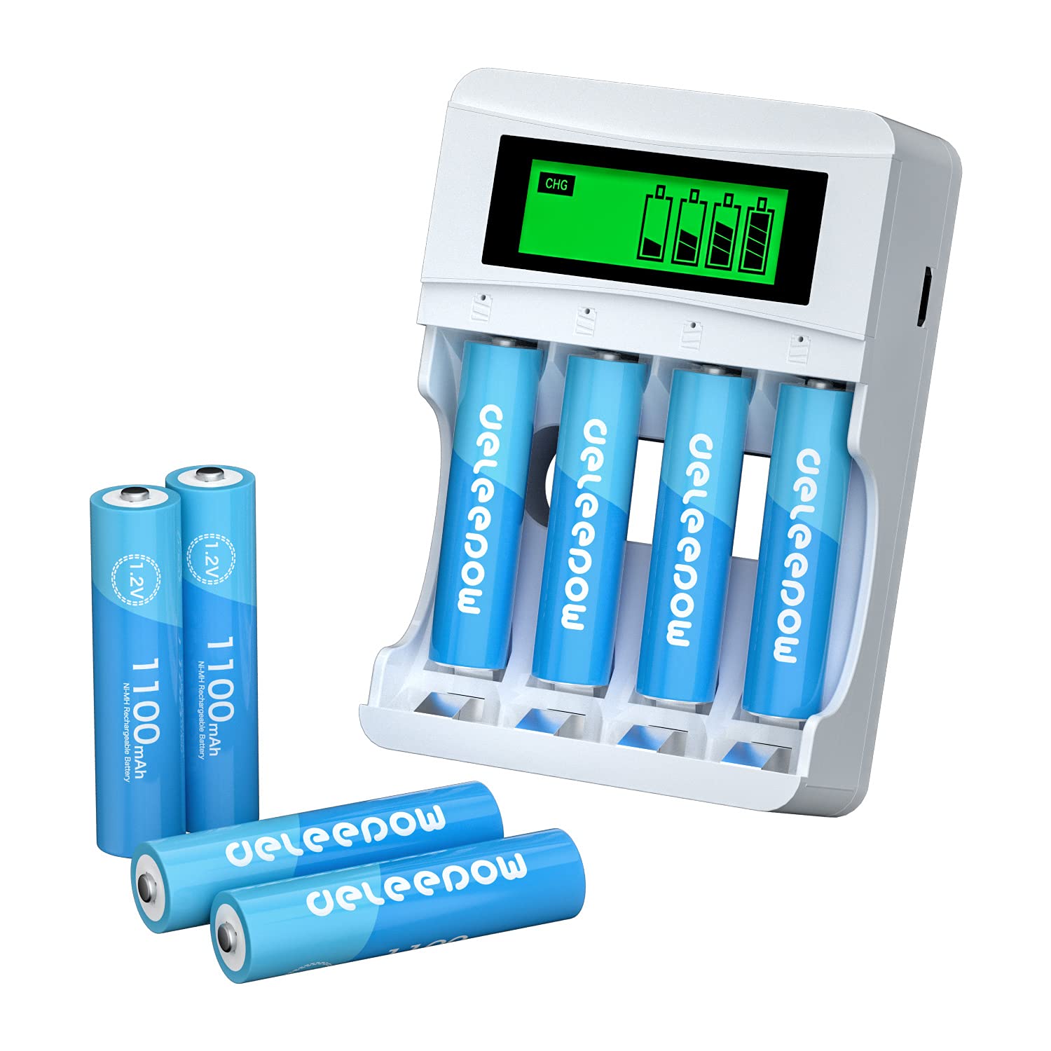 Deleepow AAA Rechargeable Batteries 8-Pack - 1100mAh 1.2V NiMH, 1200 Cycles, Includes USB LCD Charger - Perfect for Cameras, Toys, Remote Controls & Electronic Devices