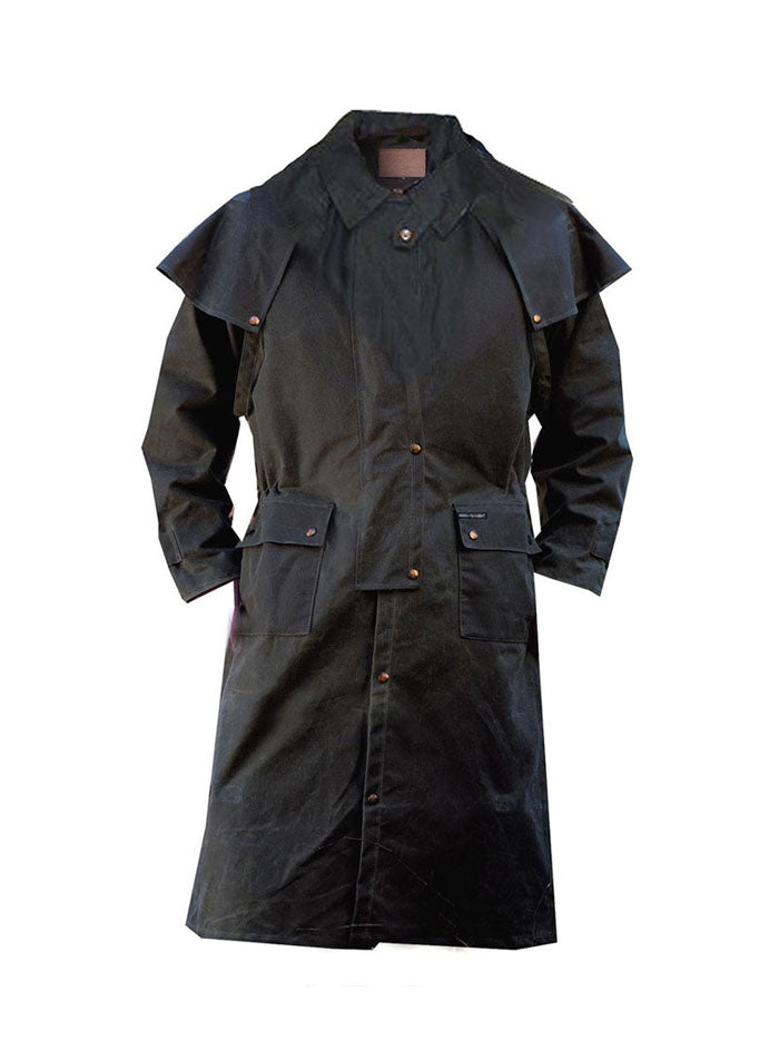 Outback Trading Company 2042 BLK Oilskin Low Rider Duster Coat - Waterproof & Windproof Black Raincoat for Men - Perfect for Outdoor Adventures, Hiking, and Ranch Work