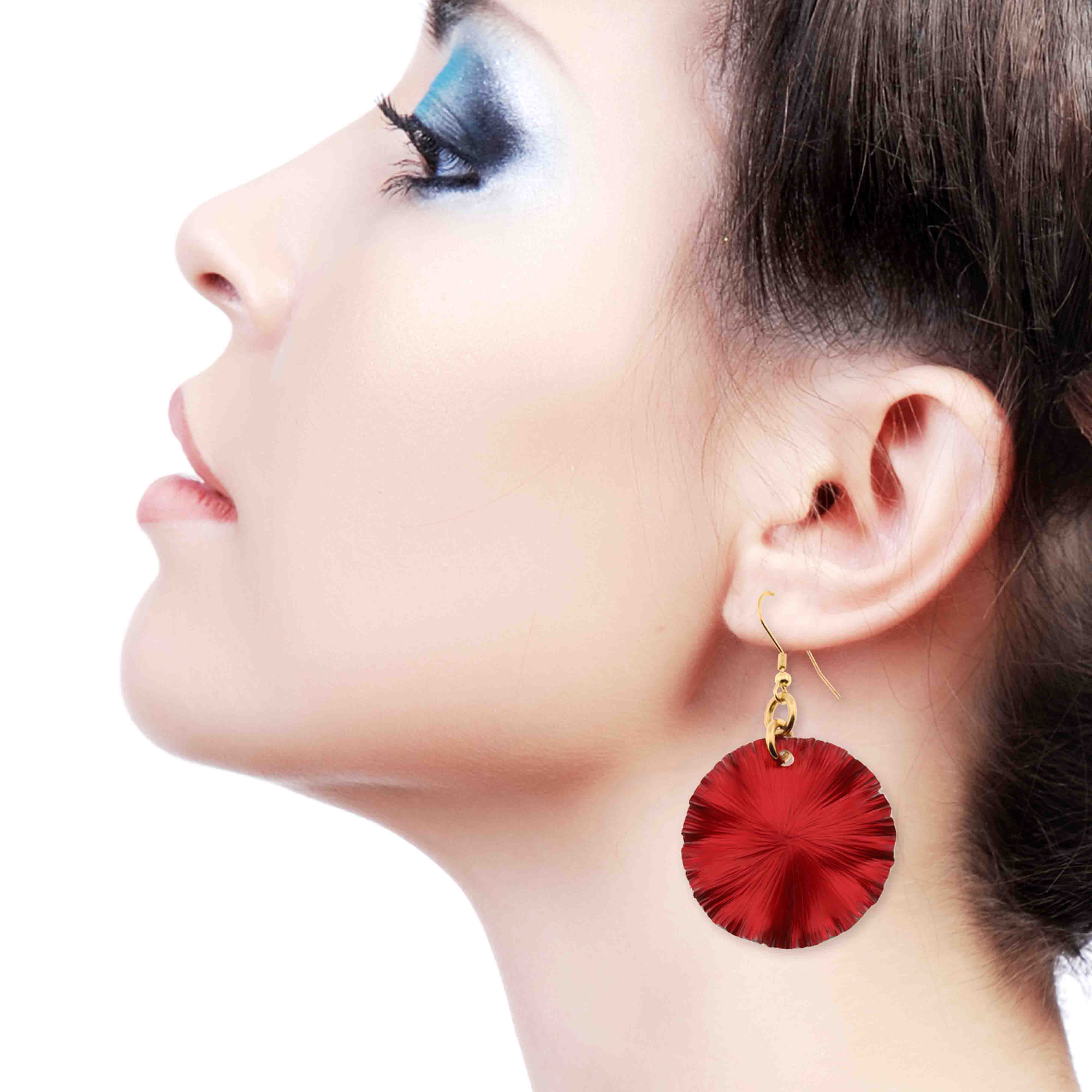 Vibrant Red Anodized Aluminum Lily Pad Earrings for Women - Lightweight Dangle Drop Ear Jewelry - Perfect for Parties, Weddings & Everyday Wear