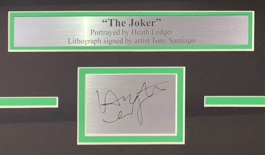 Authentic Heath Ledger Joker 13x19 Framed Lithograph - Signed by Tony Santiago with Laser Autograph - Perfect for Movie Memorabilia Collectors & The Dark Knight Fans