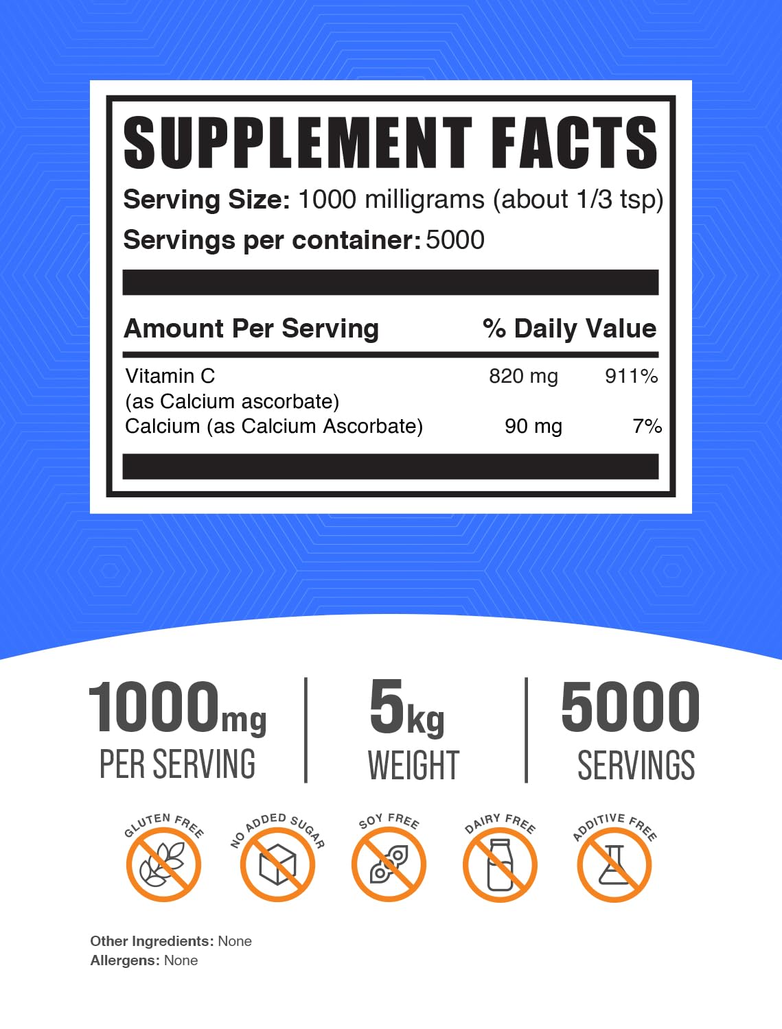 BulkSupplements Calcium Ascorbate Powder - Buffered Vitamin C & Calcium Supplement, 1000mg per Serving, Gluten Free, 5kg (11 lbs) Pack of 5 - Supports Immune System & Bone Health for Daily Wellness