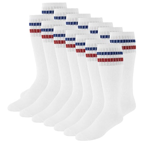 White - Stripes (Blue, Red)