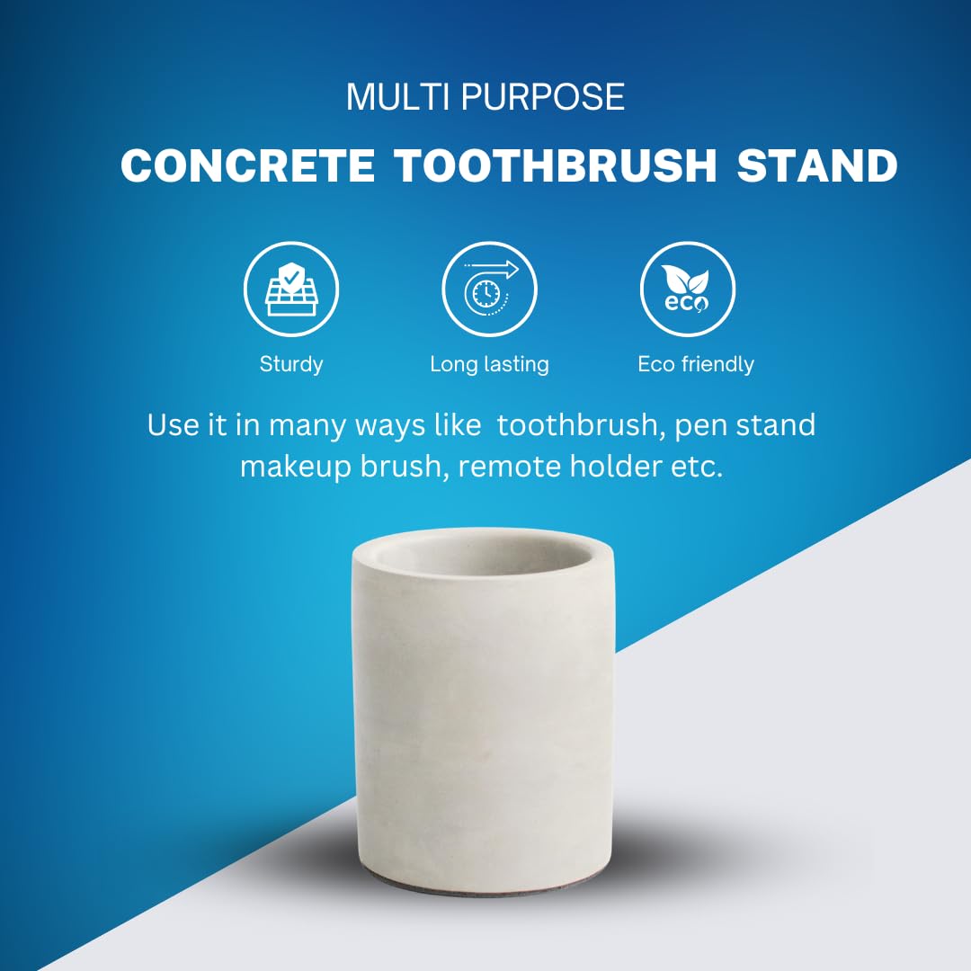 Dwell Dapper Ceramic Concrete Toothbrush Holder - Handcrafted Multi-Purpose Organizer for Bathroom & Office - Pen Holder, Remote Control Stand - Modern Grey Home Decor for Countertop & Desk Organization
