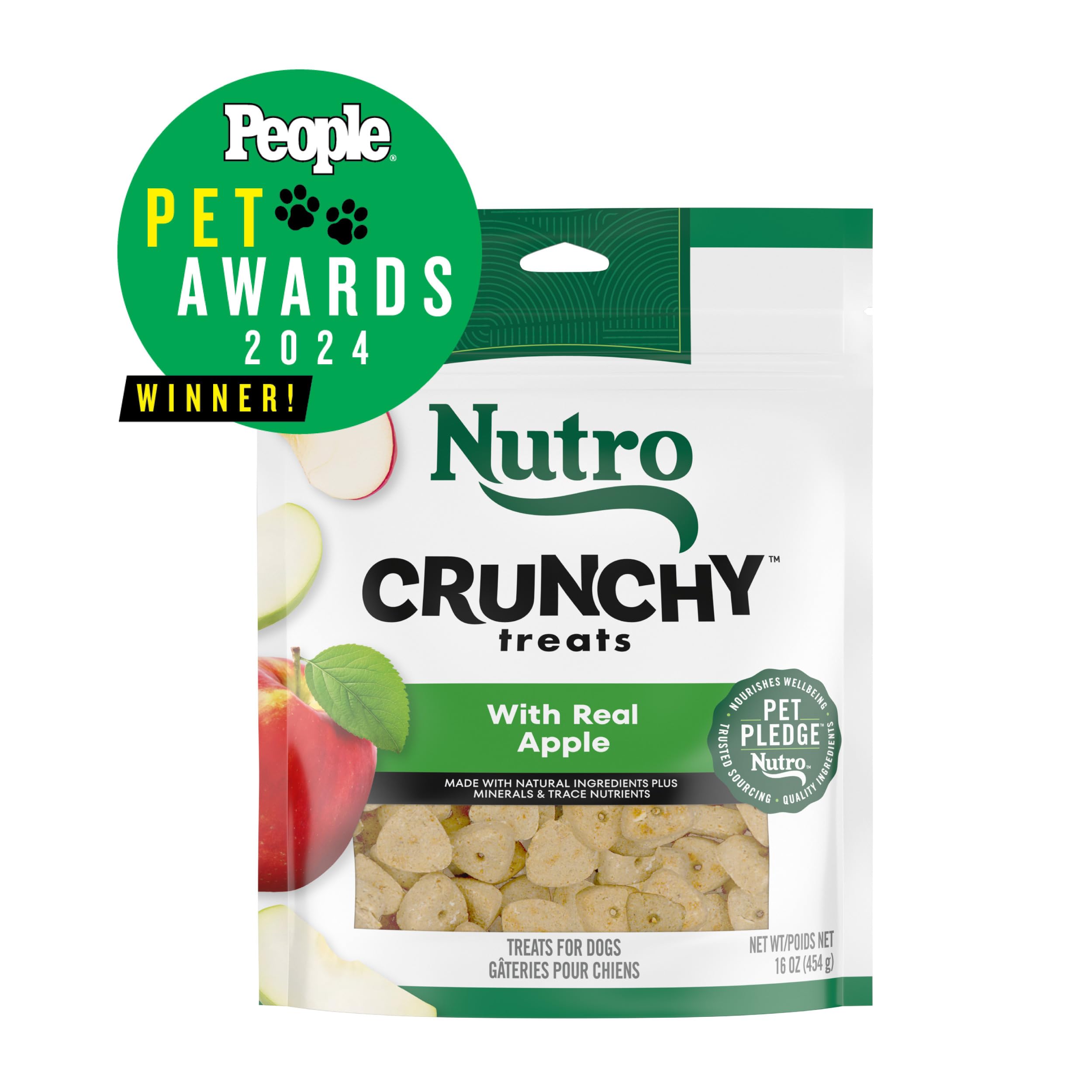 Nutro Crunchy Dog Treats with Real Apple - Healthy Natural Snacks for Small & Large Dogs - 16 oz Resealable Bag - Perfect for Training, Rewards & Dental Health