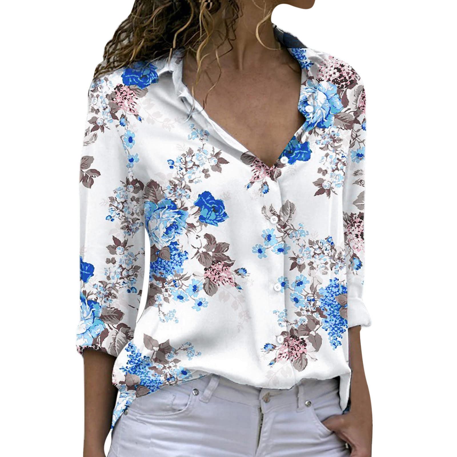 Women's Floral Printed Long Sleeve Blouse - Button Down Lapel Shirt for Summer Casual Wear | Office, Date Night & Outdoor Activities