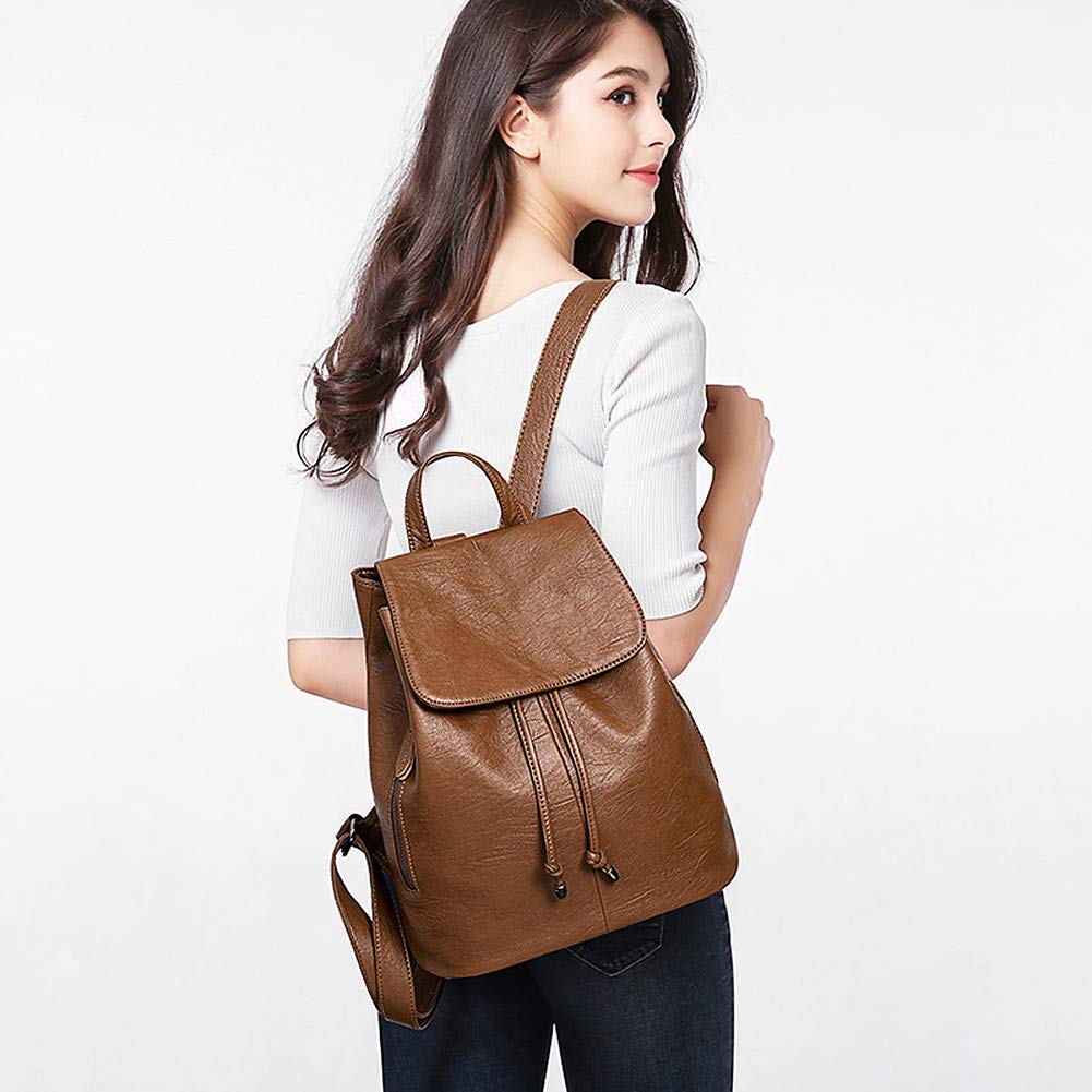 Stylish PU Leather Women's Backpack - Fashionable Drawstring Shoulder Bag for Travel, Work & Daily Use | Trendy Handbag & Casual Purse for College, Commuting & Weekend Outings