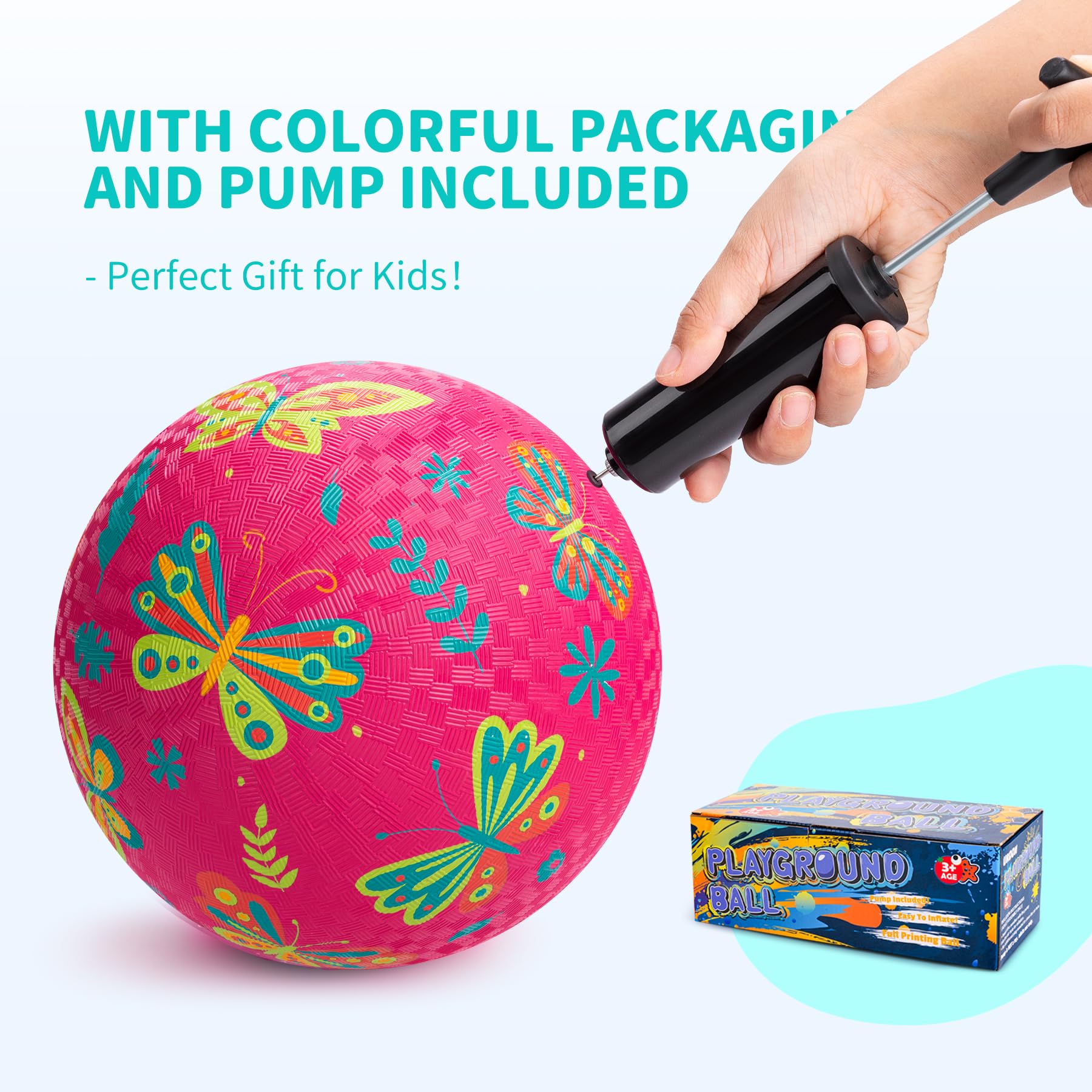 2 Pack Cartoon Playground Balls for Toddlers 1-6 Years Old - 8.5 Inch Rubber Bouncy Kickballs for Indoor & Outdoor Games - Includes Air Pump - Perfect for Backyard Play, Birthday Gifts, and Preschool Activities