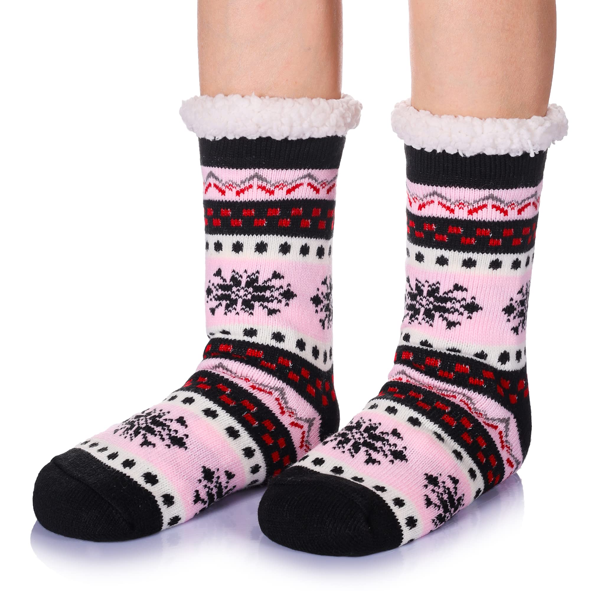 DoSmart Women's Fuzzy Slipper Socks - Winter Thermal Snowflake Fleece Lined Cozy Home Socks for Christmas, Indoor & Outdoor Wear - Perfect for Lounging, Gift Giving and Cold Weather Comfort