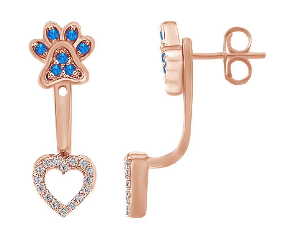 14K White Gold Over Sterling Silver Paw Print Heart Drop Earrings for Women - Perfect for Pet Lovers, Valentine's Day Gifts & Everyday Wear