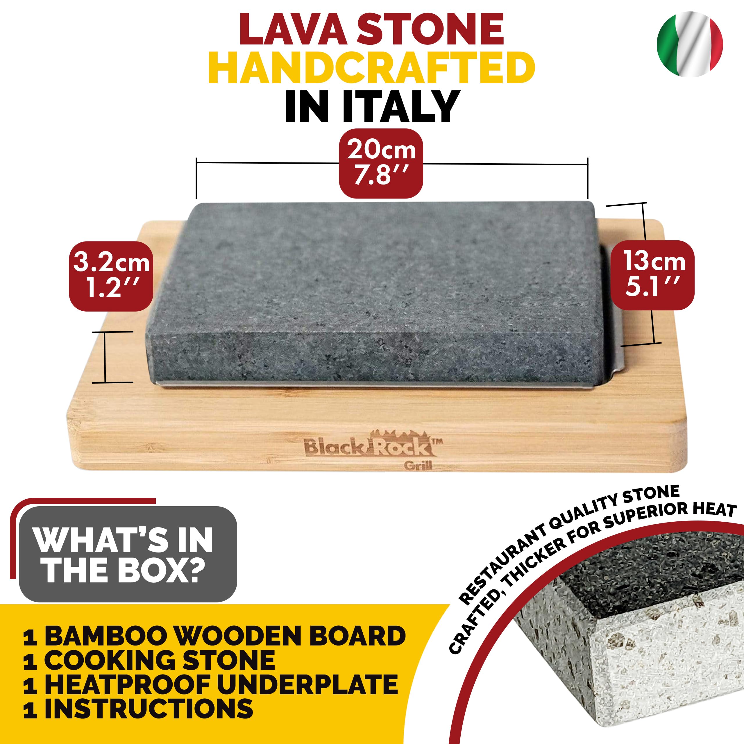 Premium Black Rock Grill Steak Stone Set - Natural Lava Cooking Stone with Steak Knife & Heat-Resistant Gloves for Perfect Steak, Seafood & BBQ at Home | Unique Gift for Grill Lovers