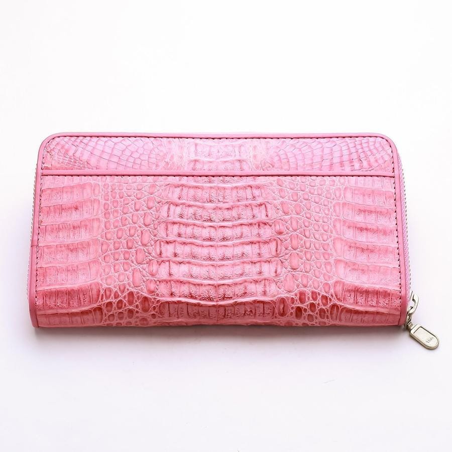 Pink Crocodile Leather Women's Long Wallet Purse - Elegant RFID Blocking Clutch for Everyday Use & Special Occasions