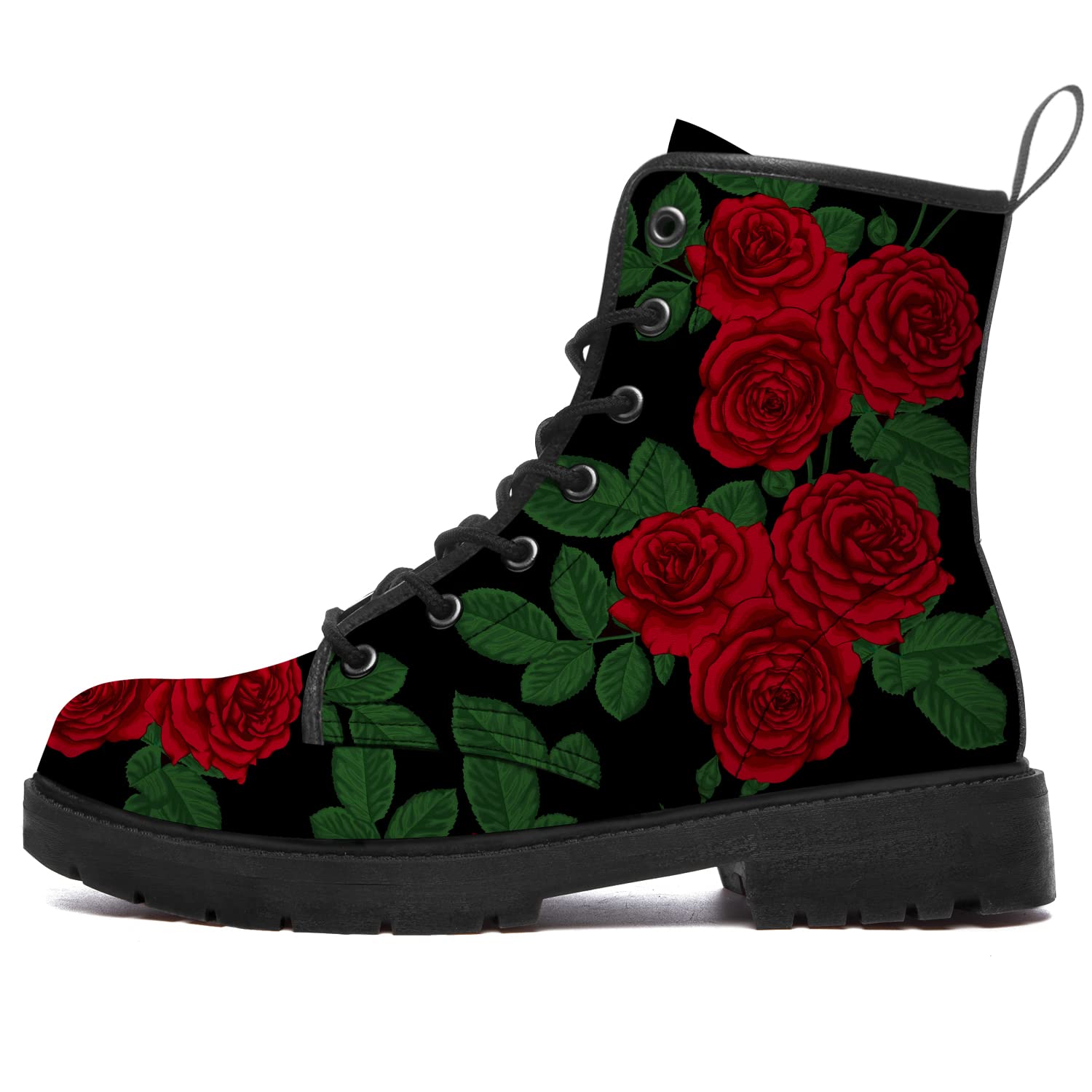 Flower Boots for Women & Men - Anti-Slip Vegan Leather Combat Boots | Waterproof Ankle Boots with Lace-Up Design | Perfect for Outdoor, Hiking, and Street Fashion