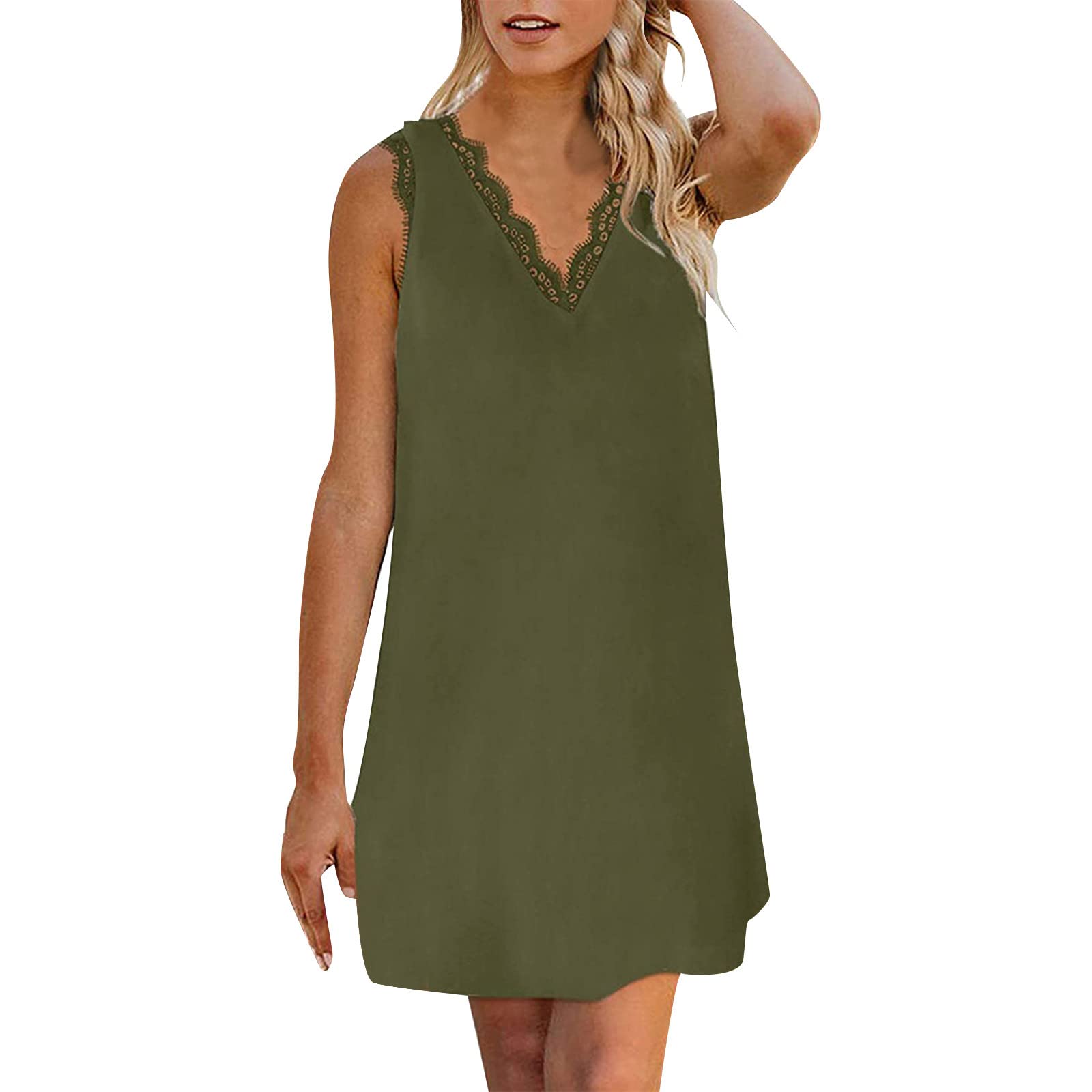 Elegant V-Neck Lace Trim Floral Print Tank Dress for Women - Wedding Guest Formal Dress, Sleeveless Summer Dress for Parties, Cocktails & Special Occasions
