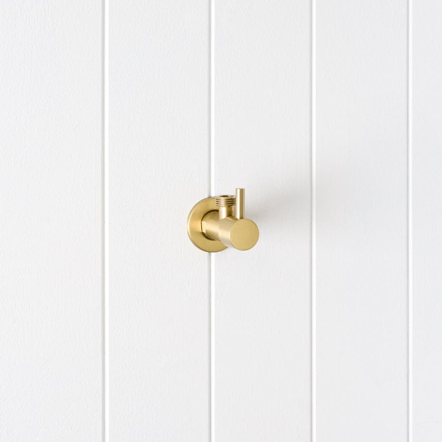 1/4 Turn Angle Valve in Brushed Brass - Durable Water Shut-Off Valve for Bathroom, Kitchen & Outdoor Faucets
